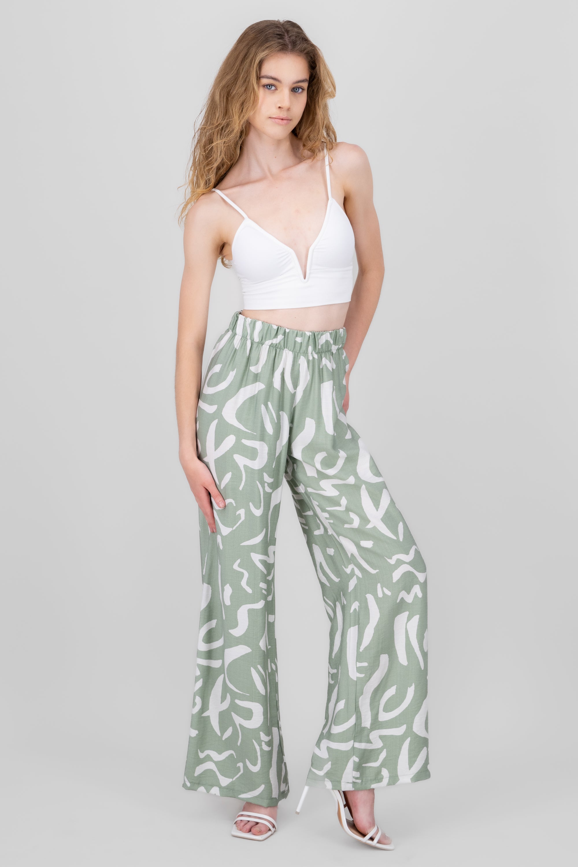 Two  Toned Printed Wide Leg Pant SAGE