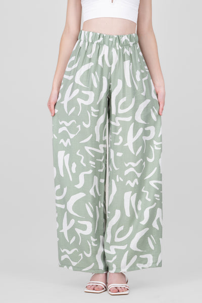 Two  Toned Printed Wide Leg Pant SAGE