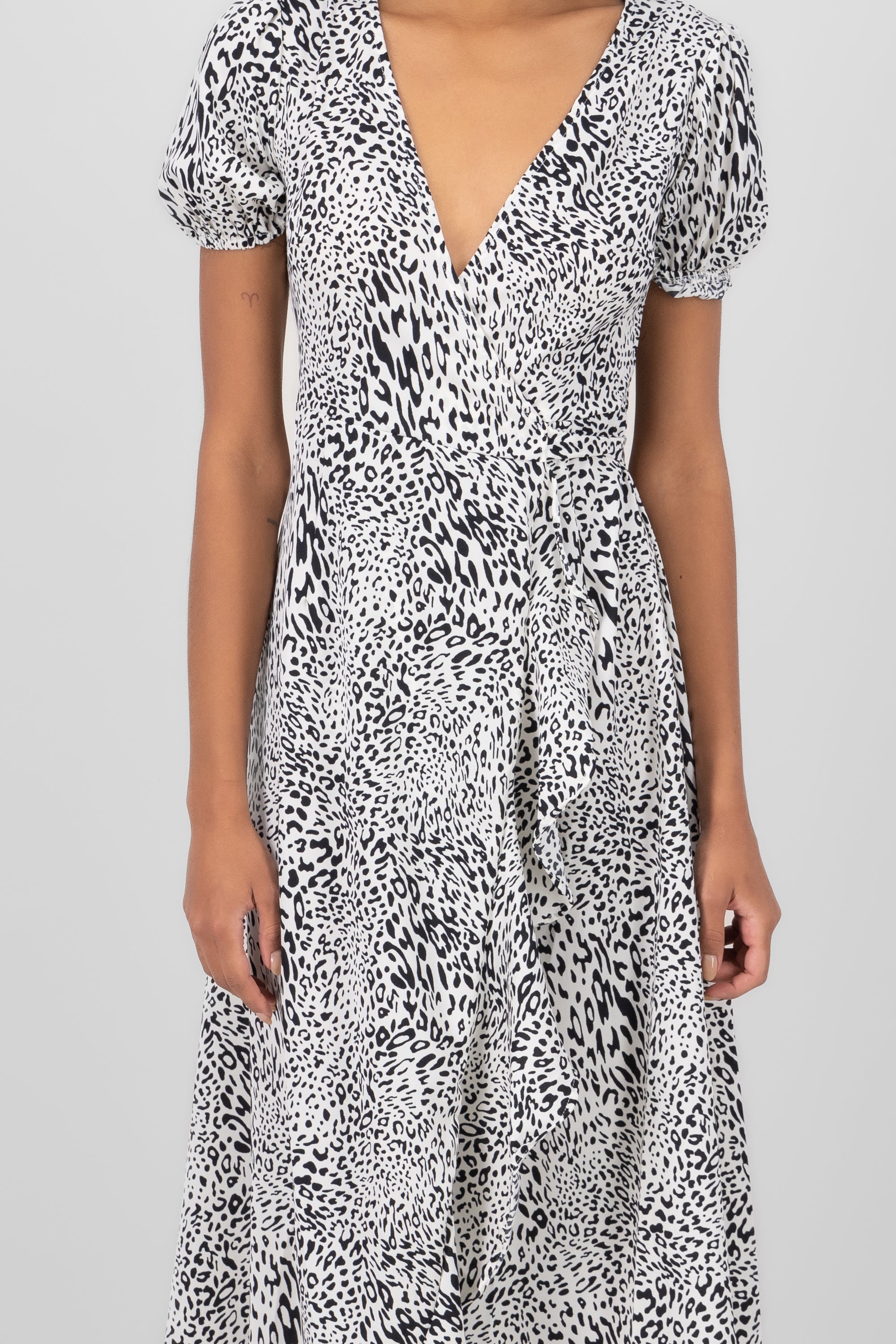 Animal Print Short Sleeve Dress WHITE COMBO