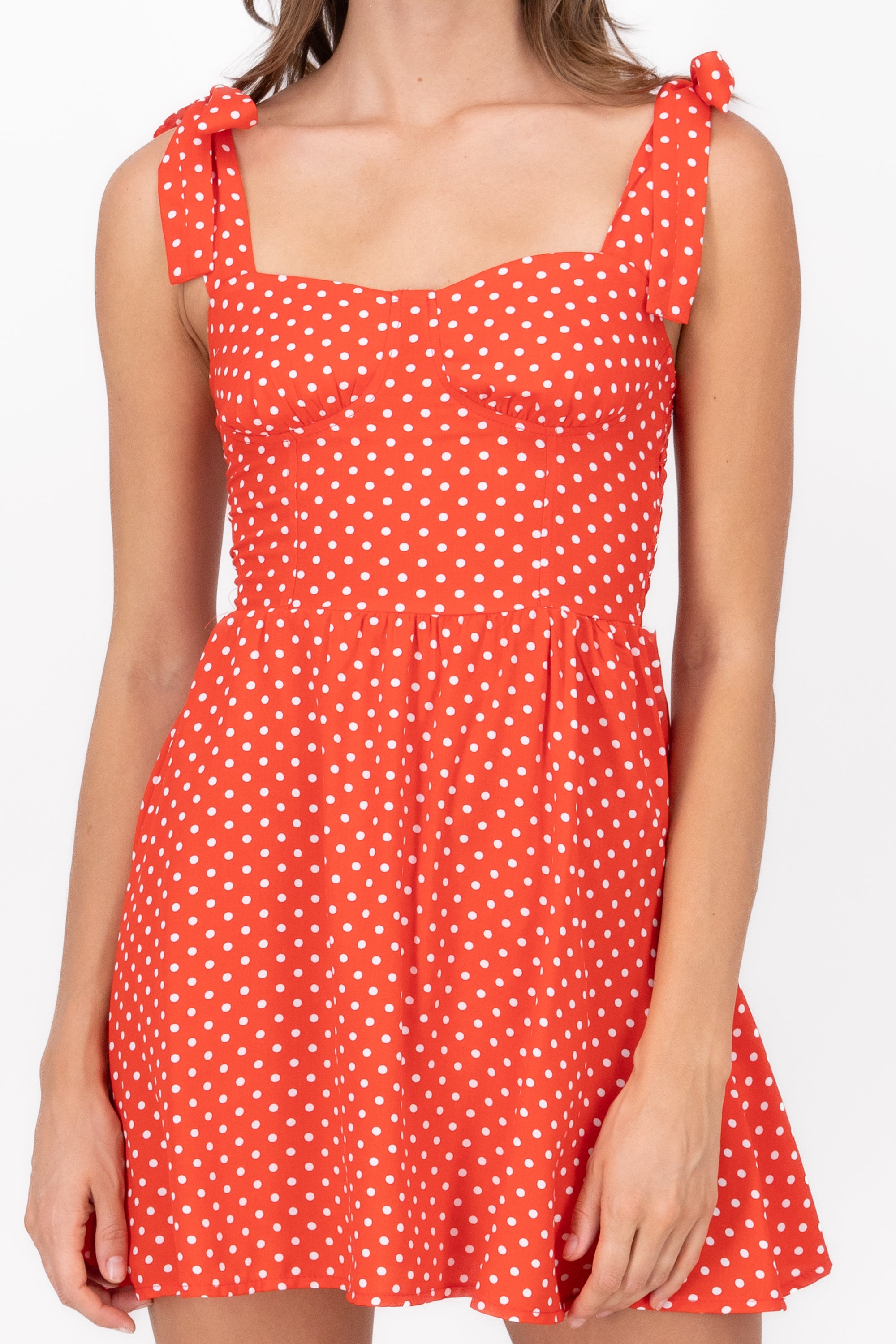 Polka Dot Sleeveless Mini Dress RED COMBO