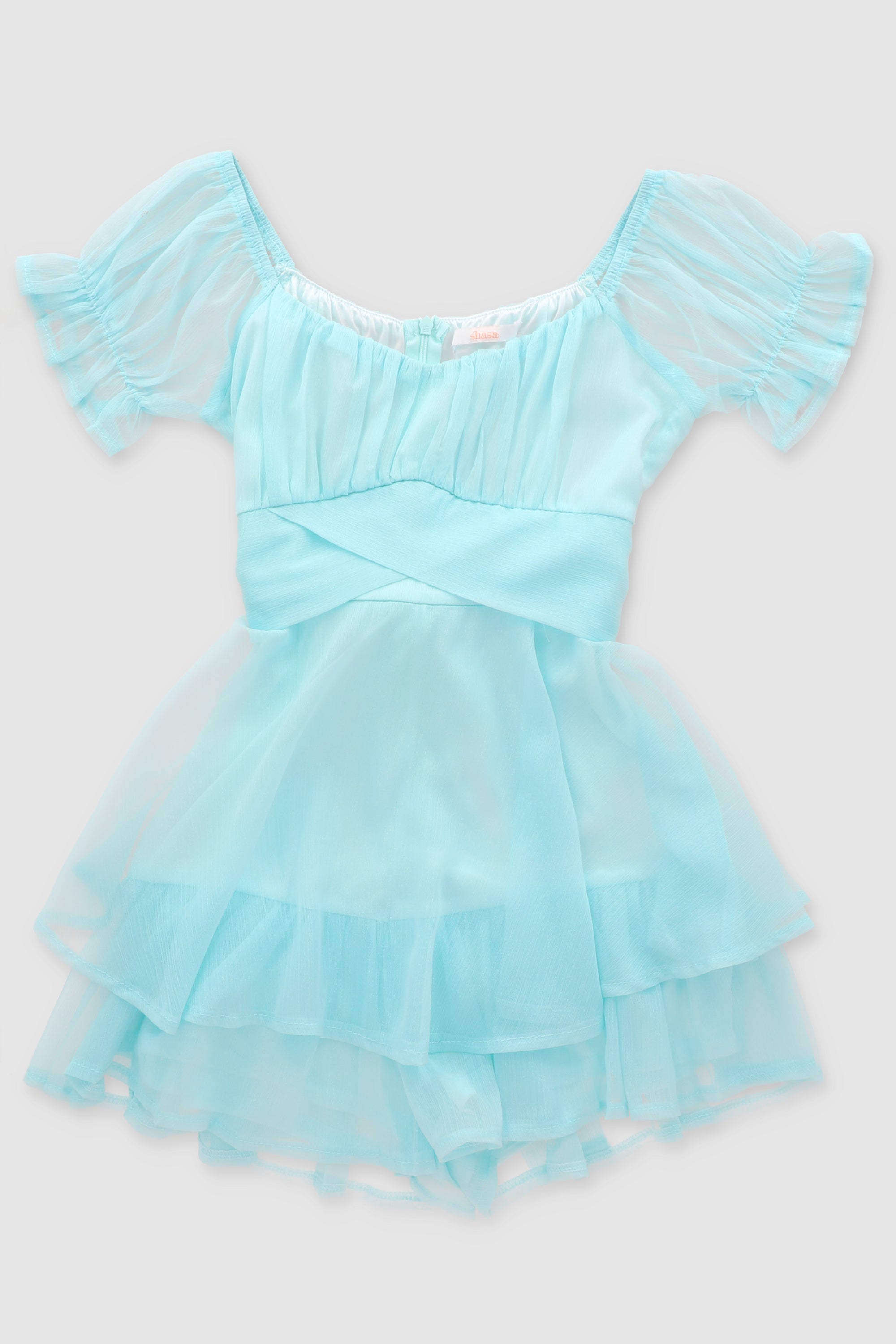 Ruffle Tie Up Belt Romper PASTEL BLUE