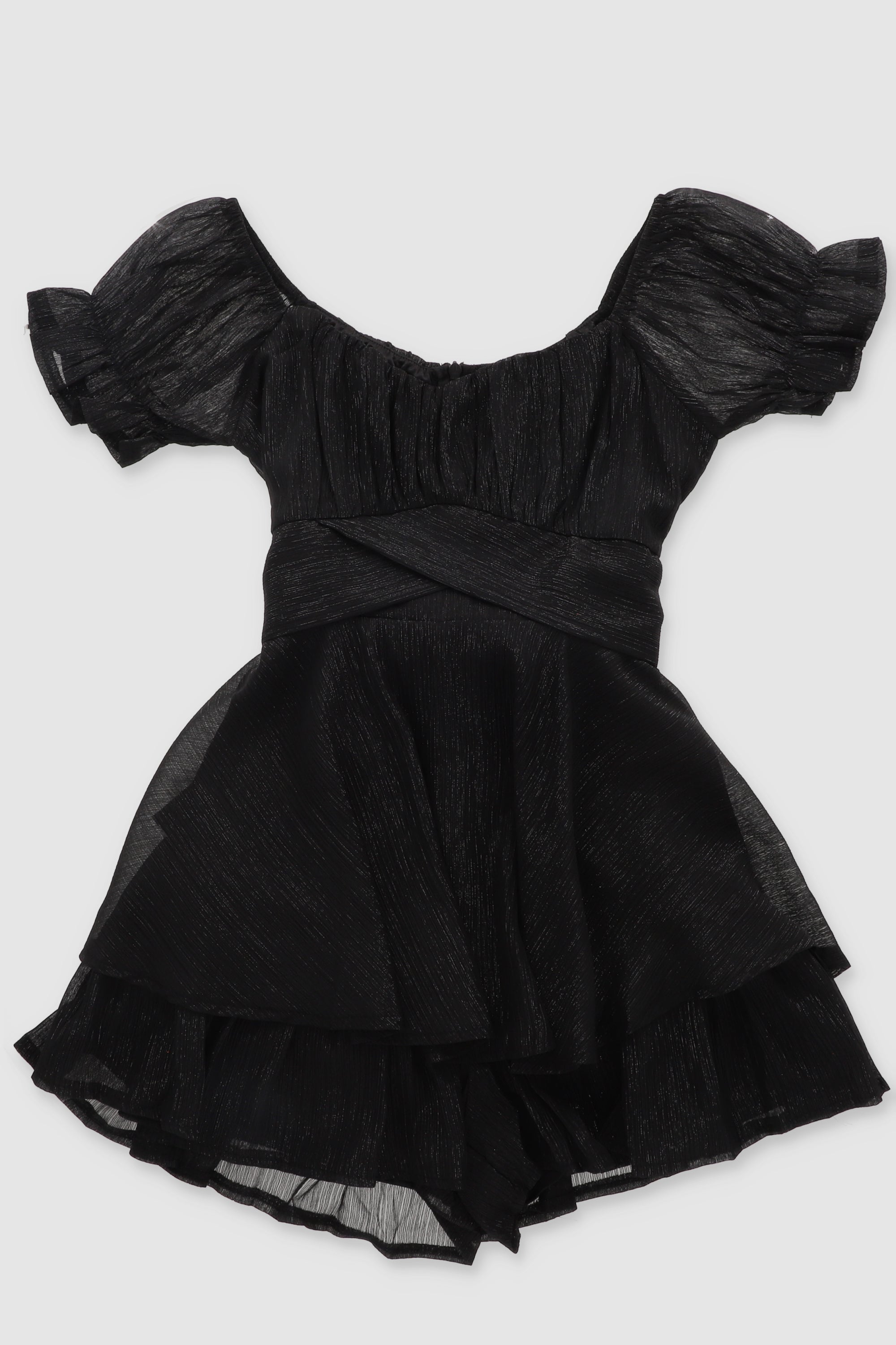 Ruffle Tie Up Belt Romper BLACK