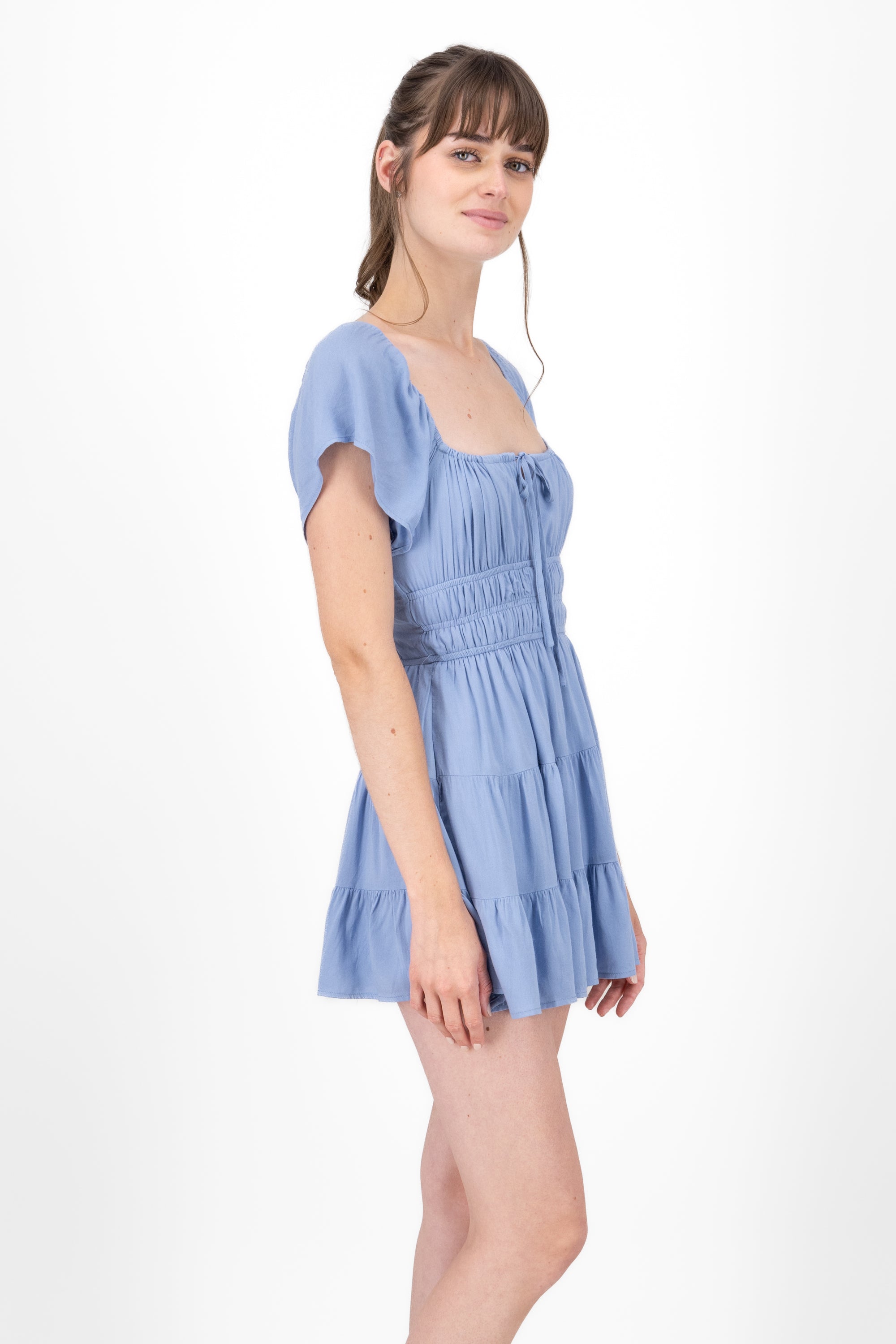 Frill Bust Short Sleeve Dress SKY BLUE