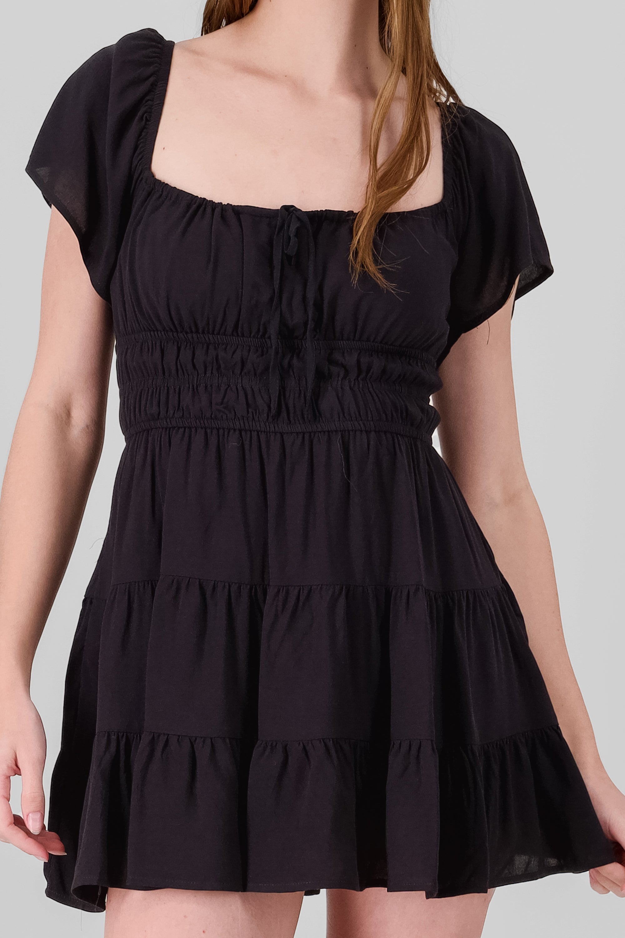 Frill Bust Short Sleeve Dress BLACK