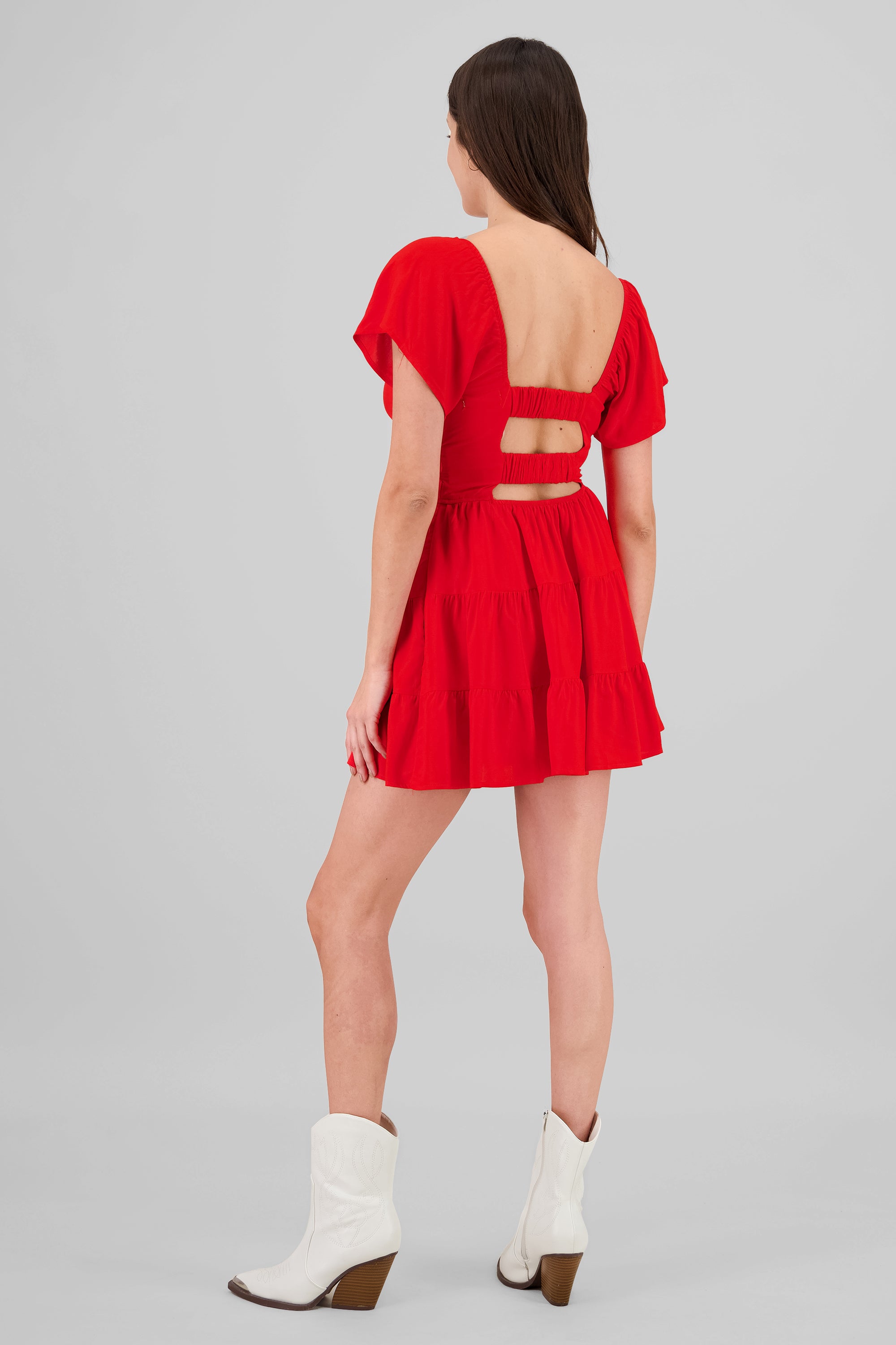 Frill Bust Short Sleeve Dress RED