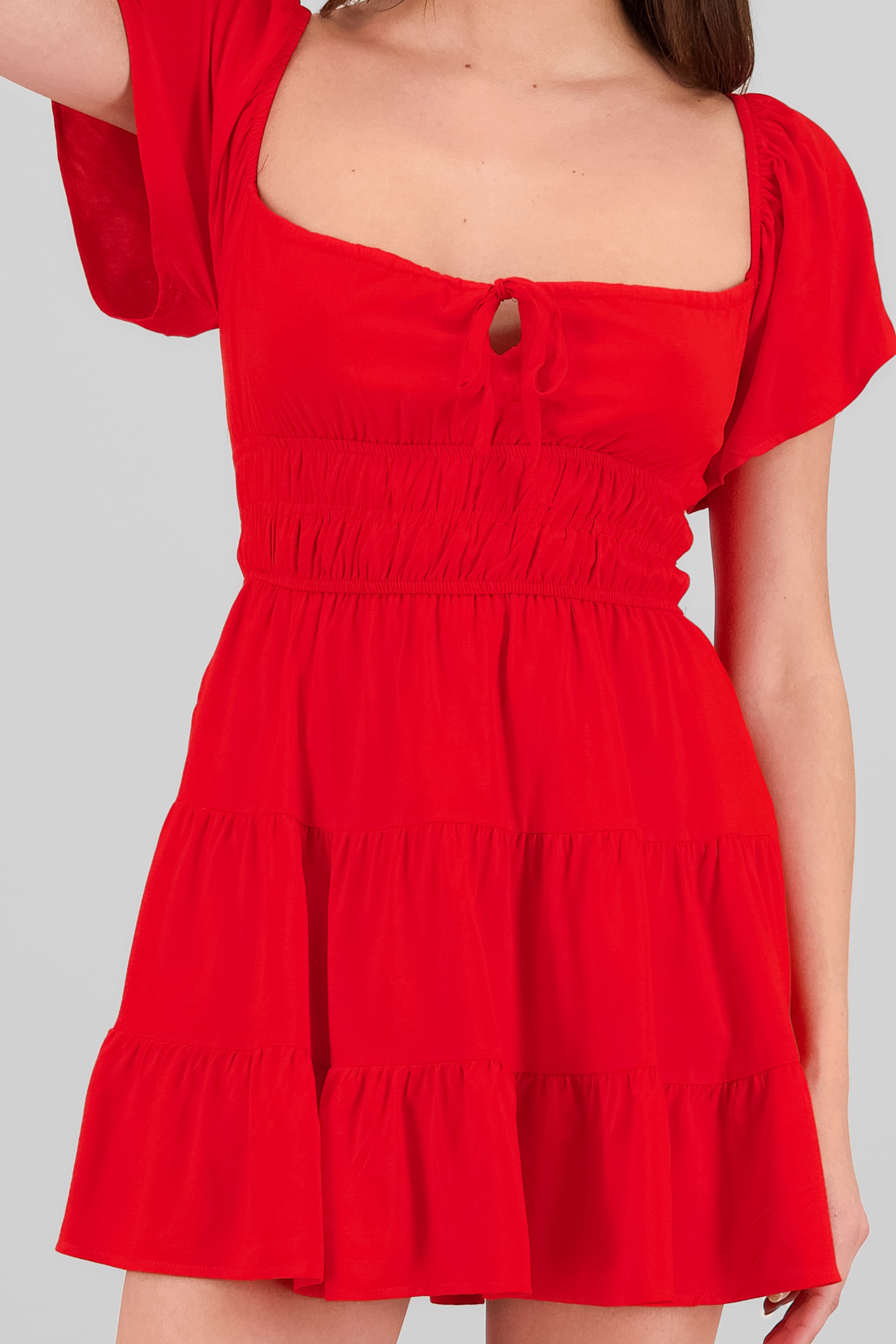 Frill Bust Short Sleeve Dress RED