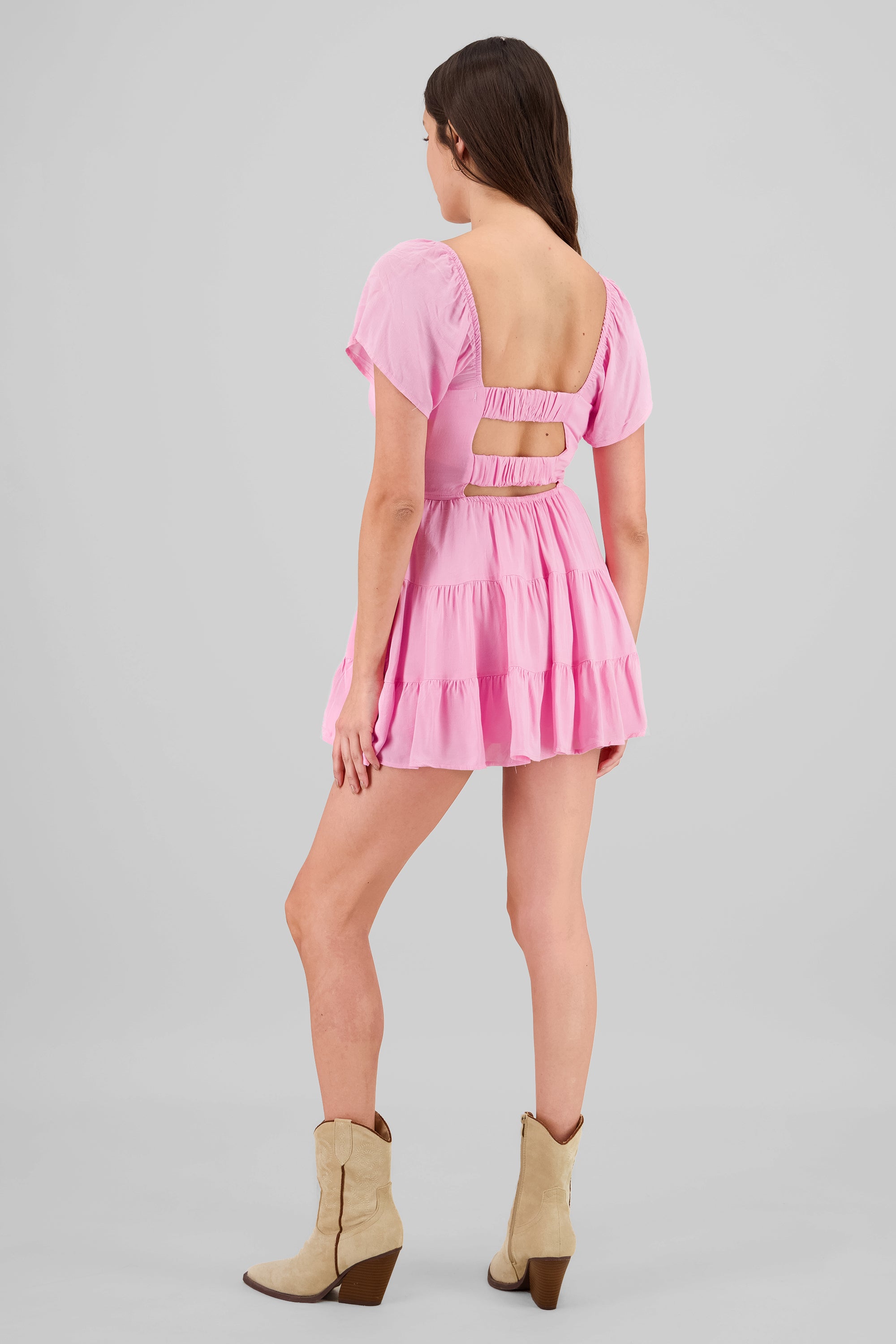 Frill Bust Short Sleeve Dress PINK