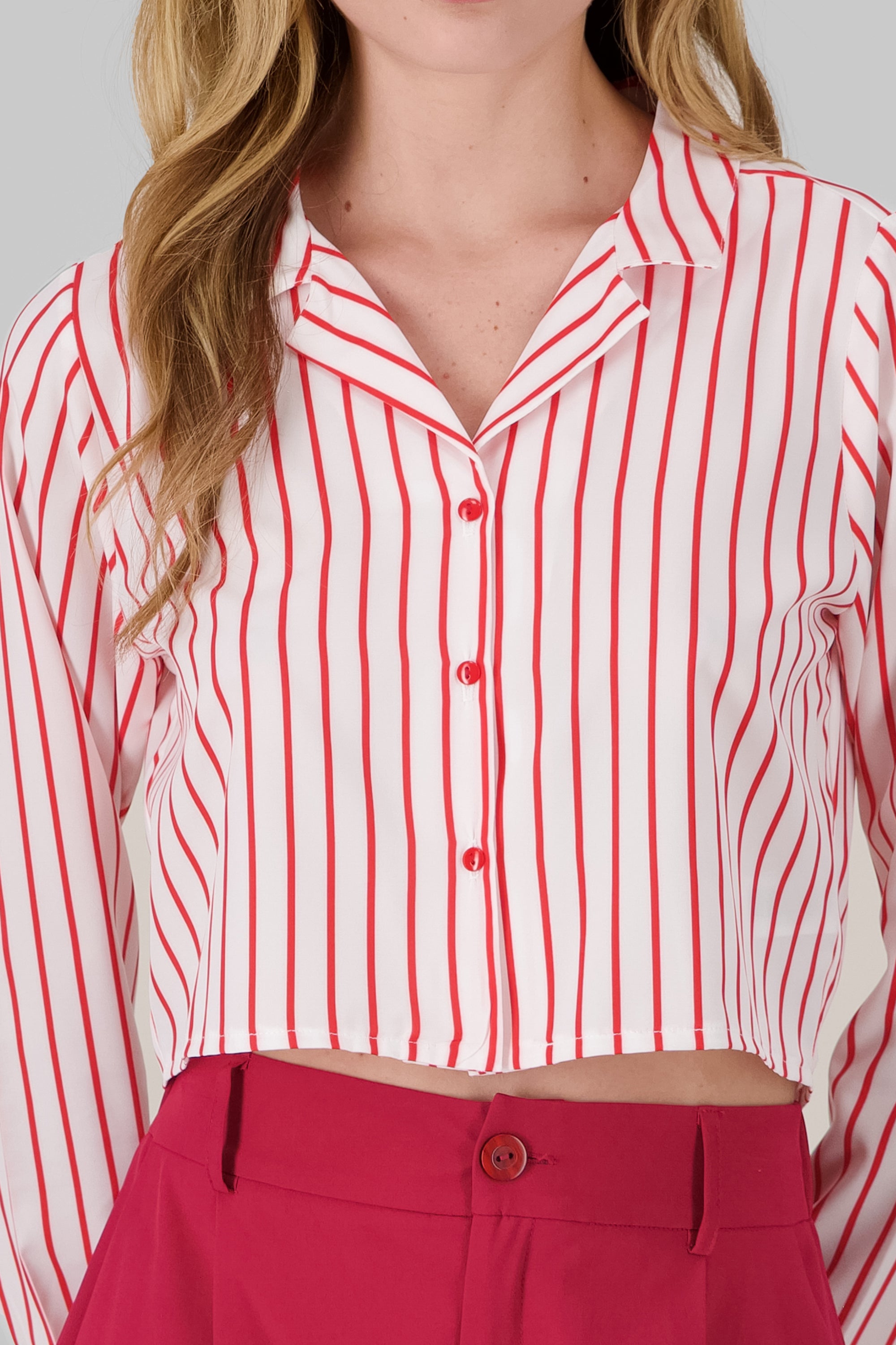 Stripped Print Button Front Shirt RED COMBO