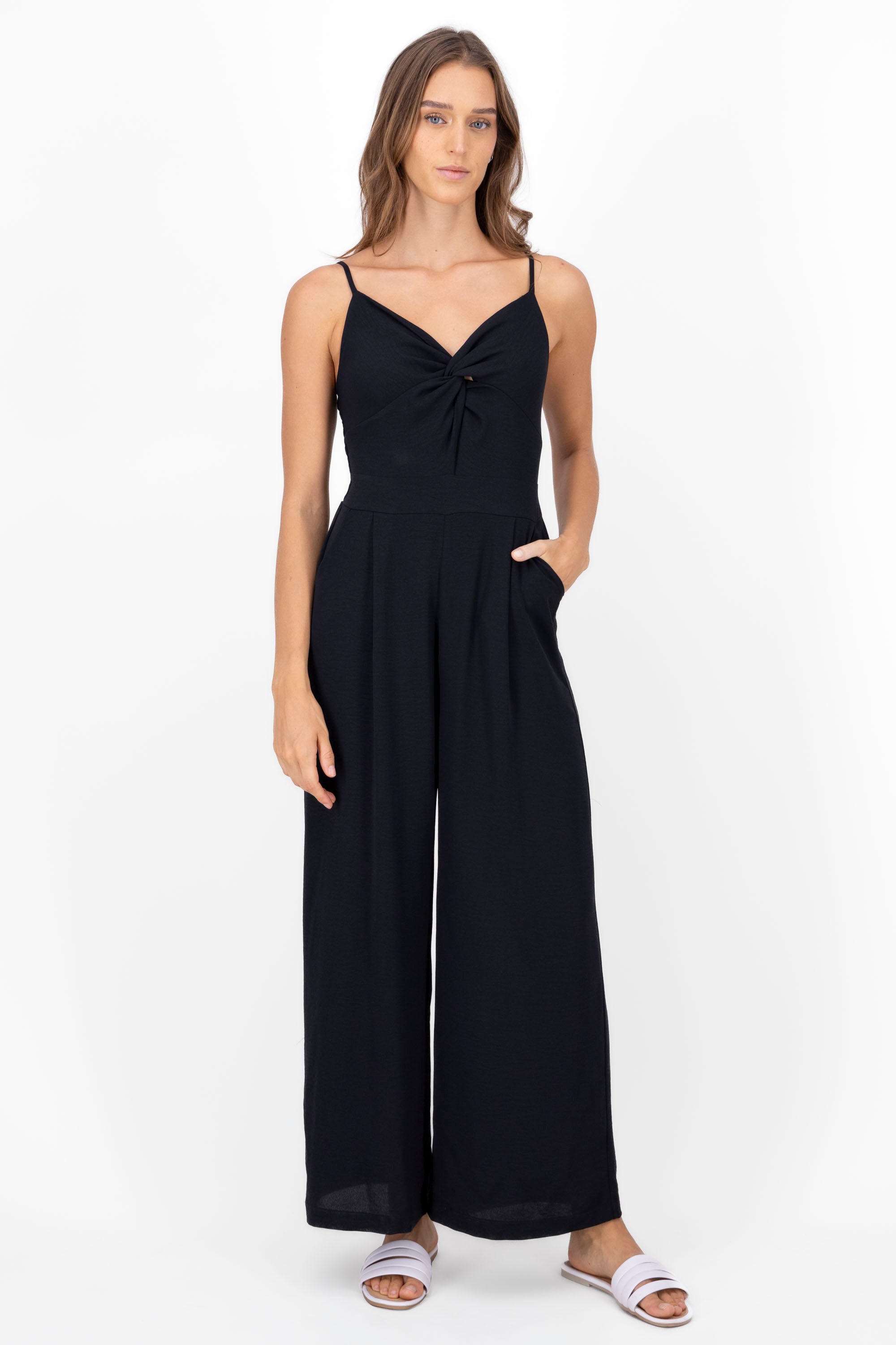 Twist Front Jump Suit BLACK