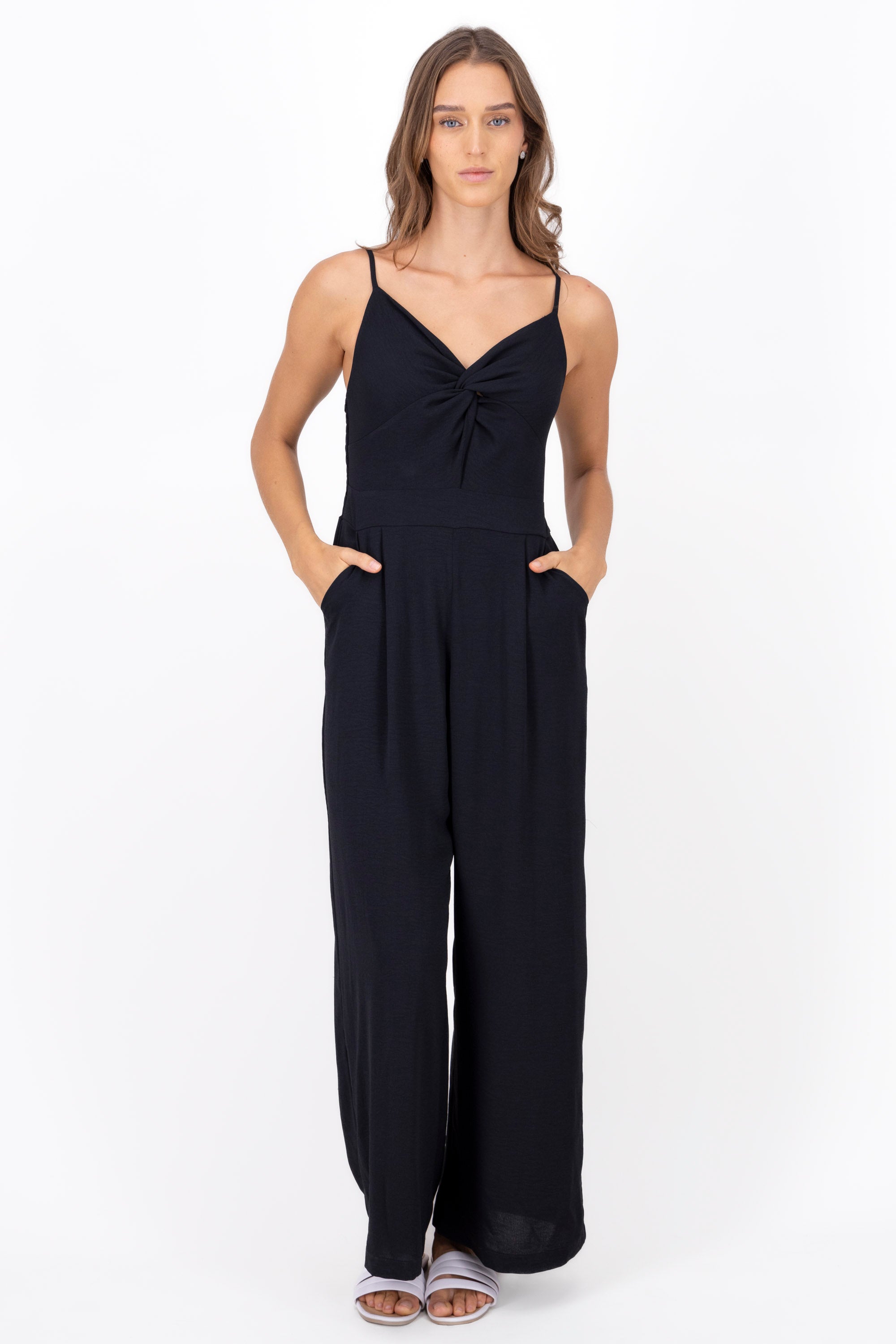 Twist Front Jump Suit BLACK