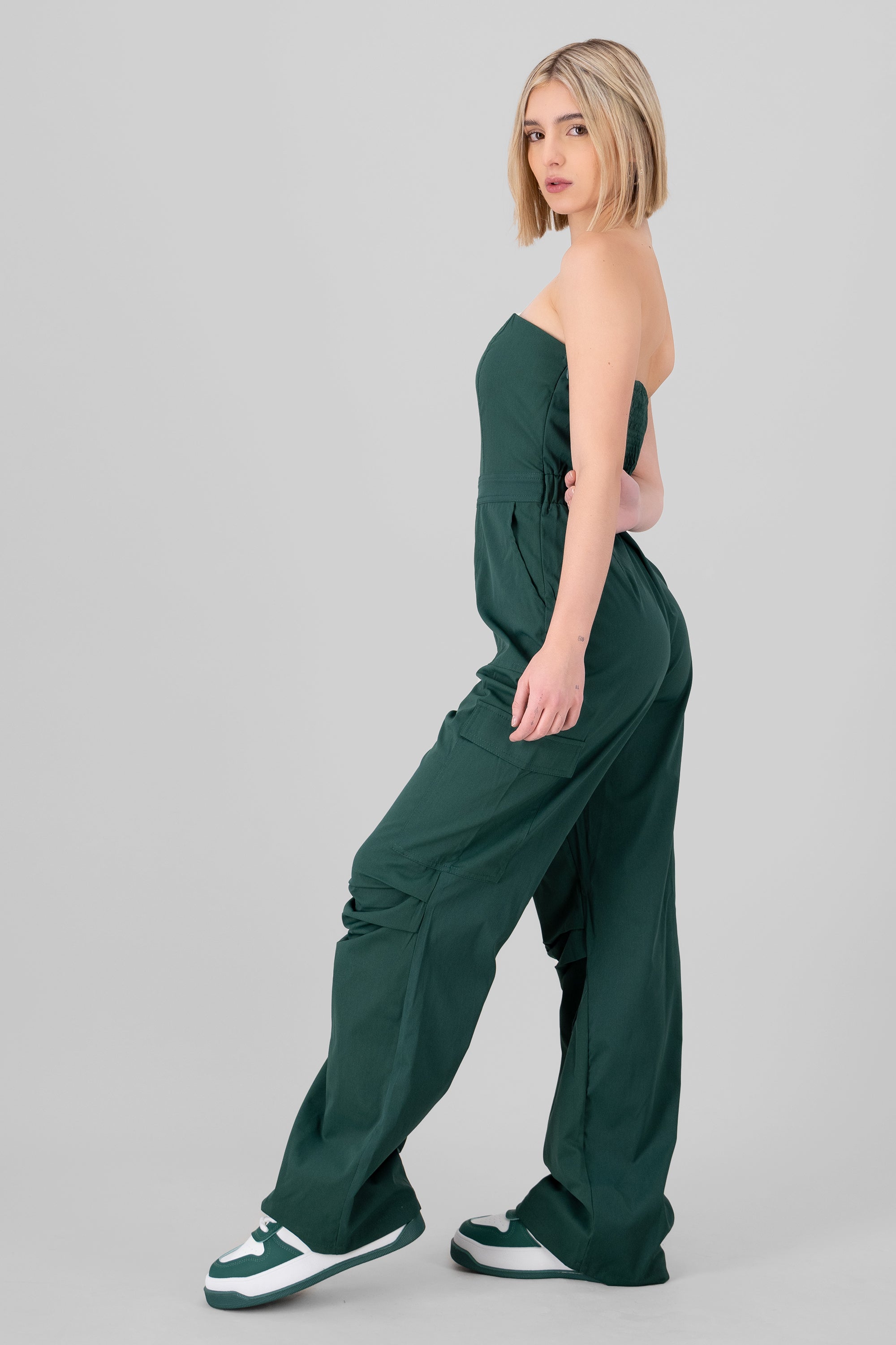 Strapless Cargo Jumpsuit HUNTER GREEN