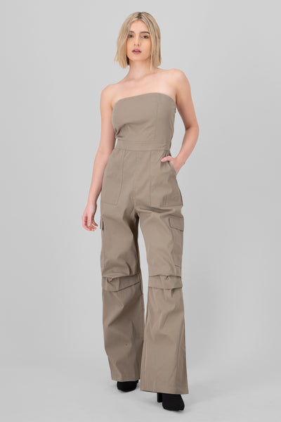 Strapless Cargo Jumpsuit GREY