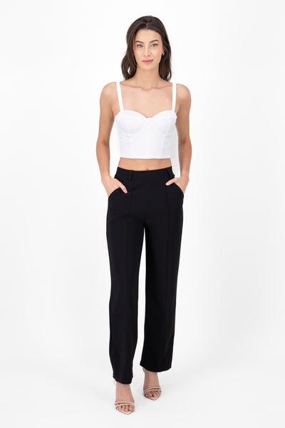 Effortless Plain High Waist Pants BLACK