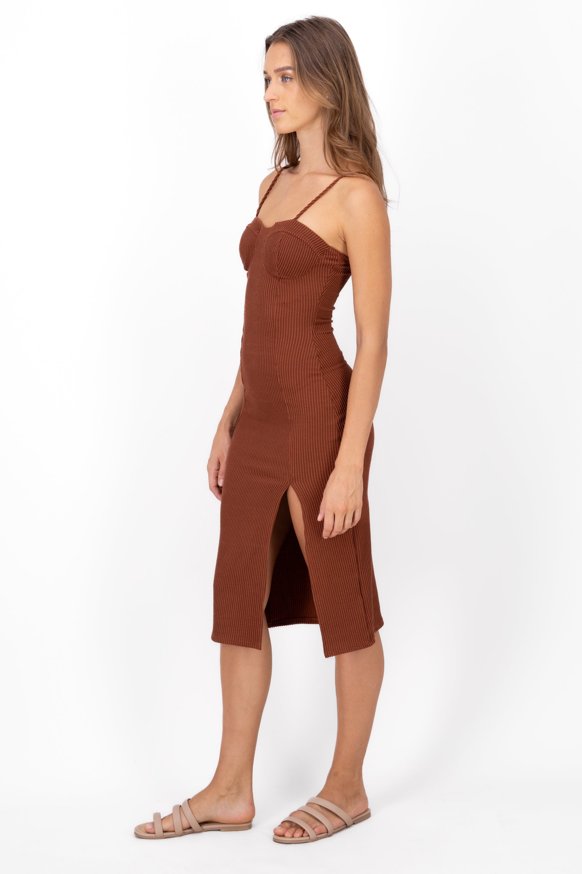 Rib Bustier Maxi Dress BROWN