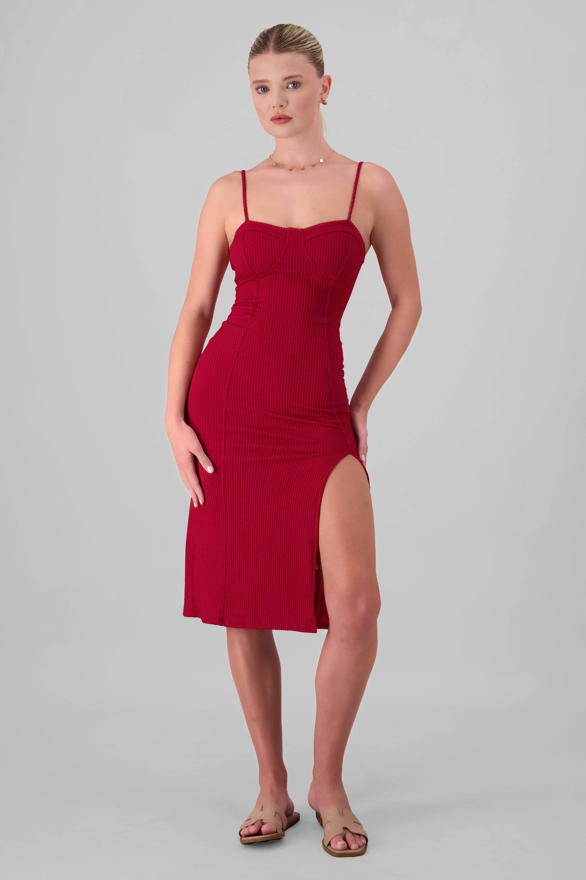 Rib Bustier Maxi Dress BURGUNDY