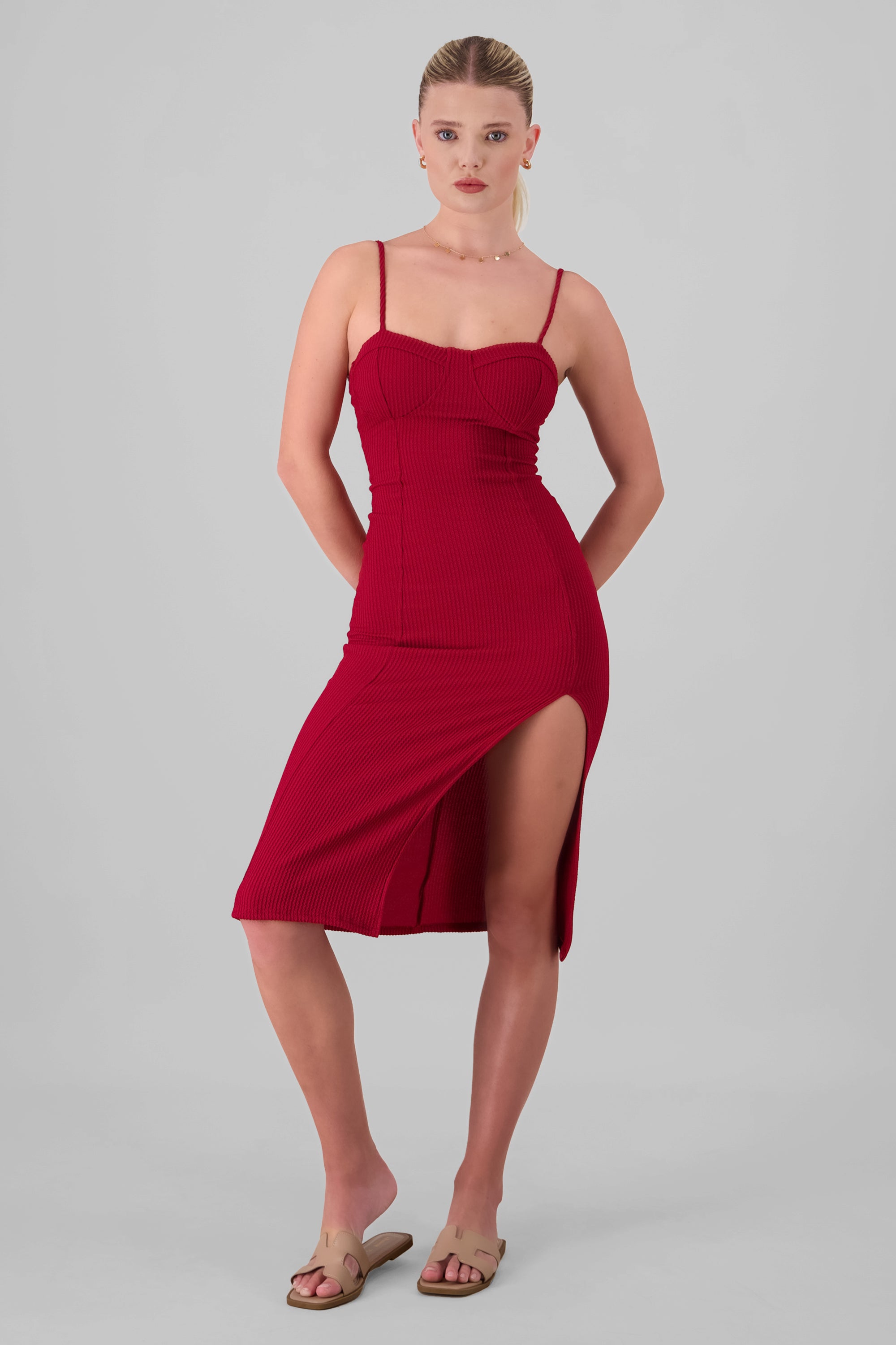 Rib Bustier Maxi Dress BURGUNDY