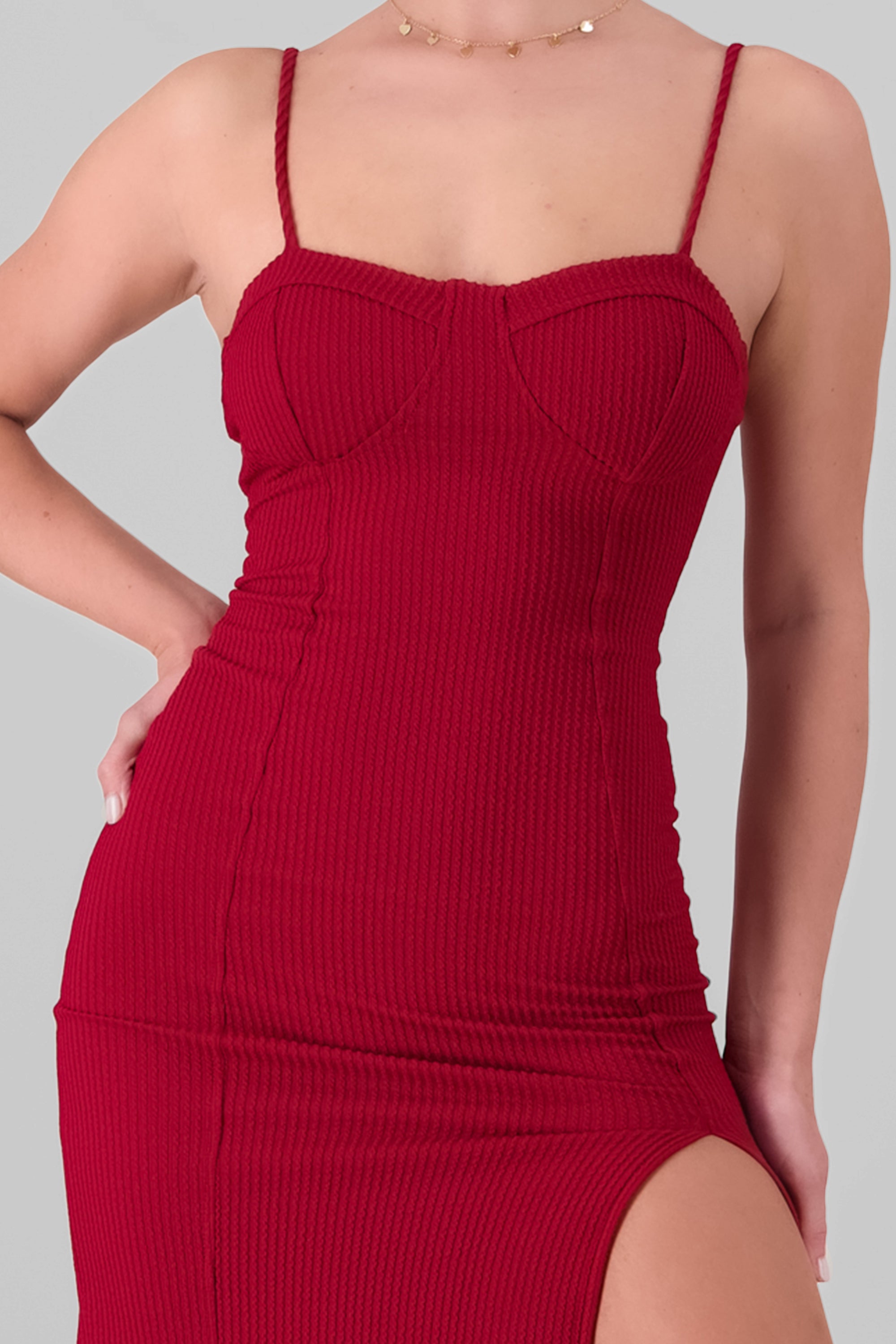 Rib Bustier Maxi Dress BURGUNDY