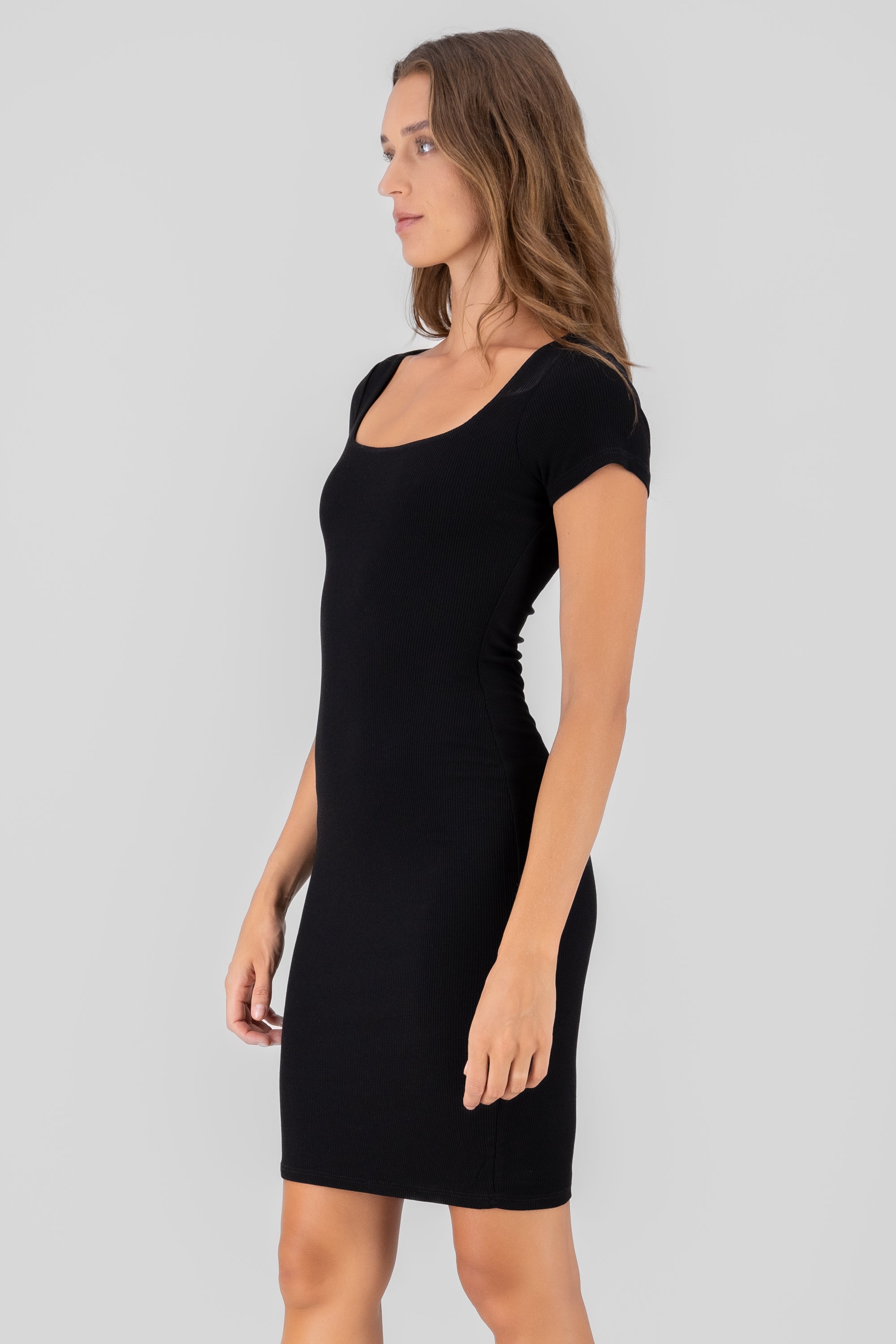 Square Neck Midi Dress BLACK