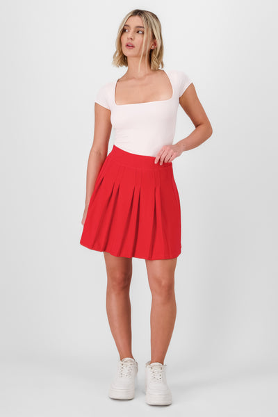 Solid Pleated High Waisted Mini Skirt RED