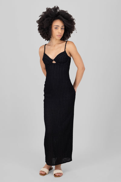 Cut Out Textured Maxi Dress BLACK