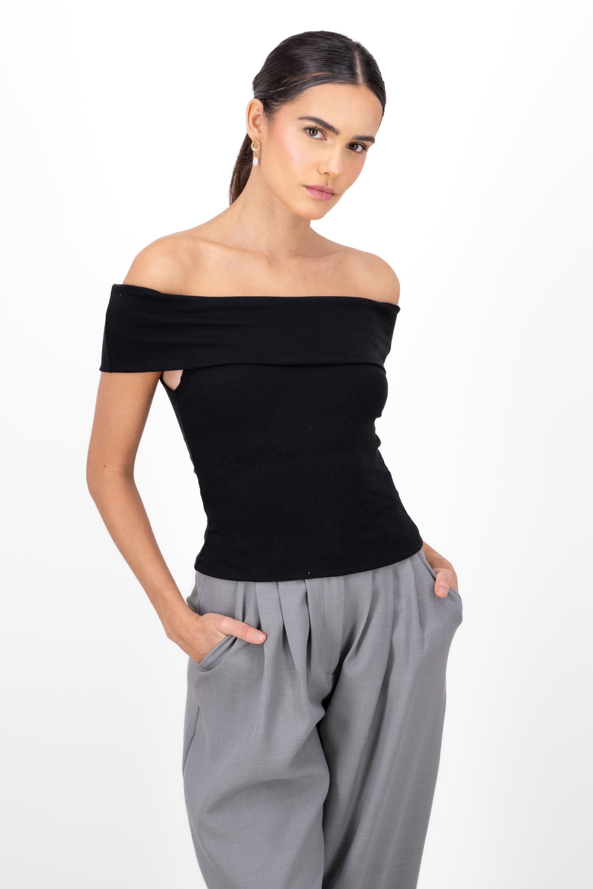 Sleeveless Off The Shoulder Top BLACK