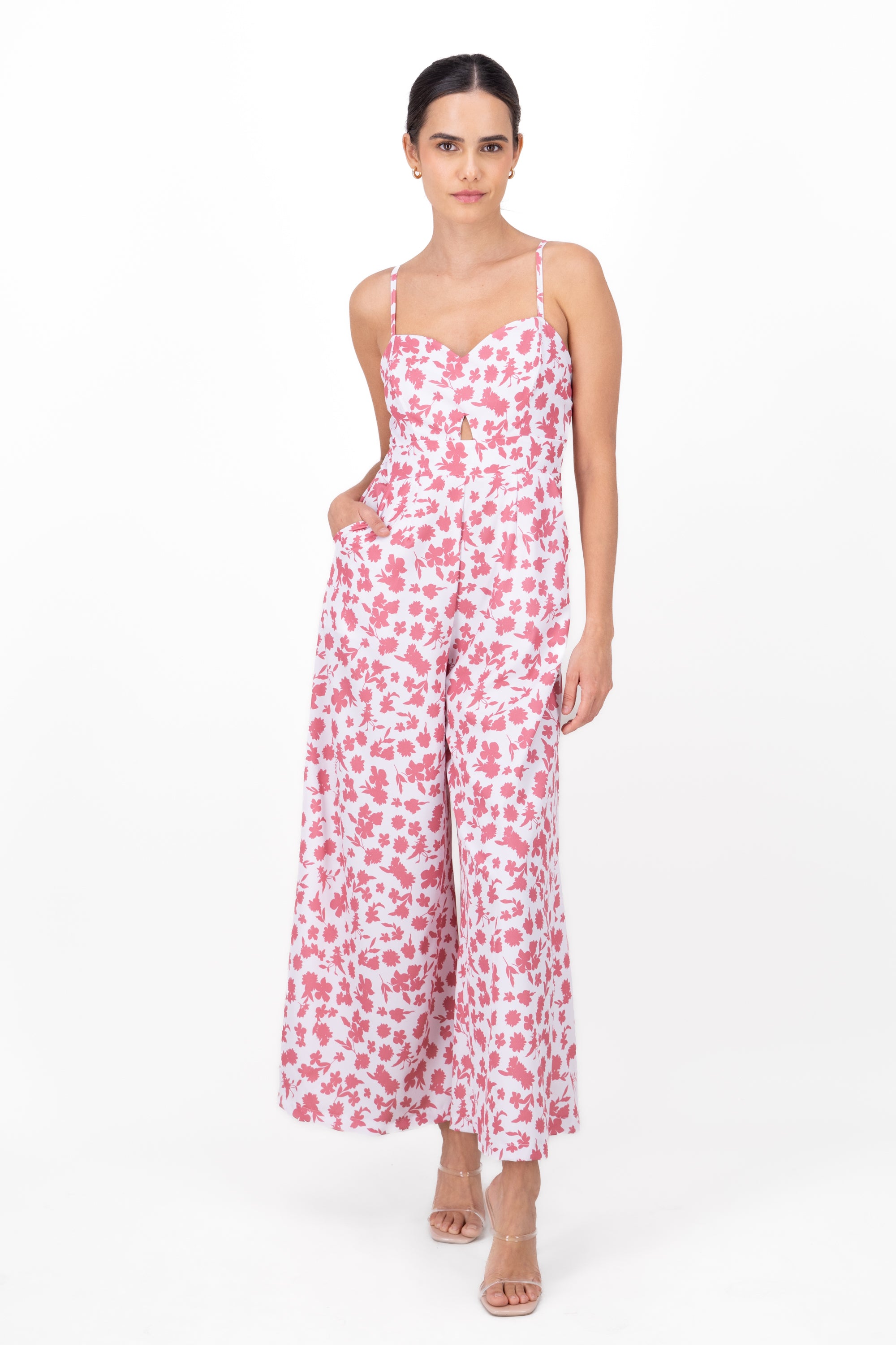 Floral Wide Leg Jump Suit PINK COMBO