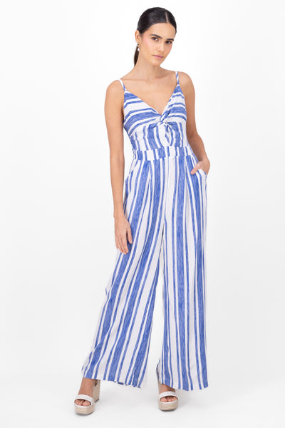 Stripped V Neck Jumpsuit BLUE COMBO