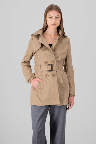 Solid Trench Coat With Button BLACK