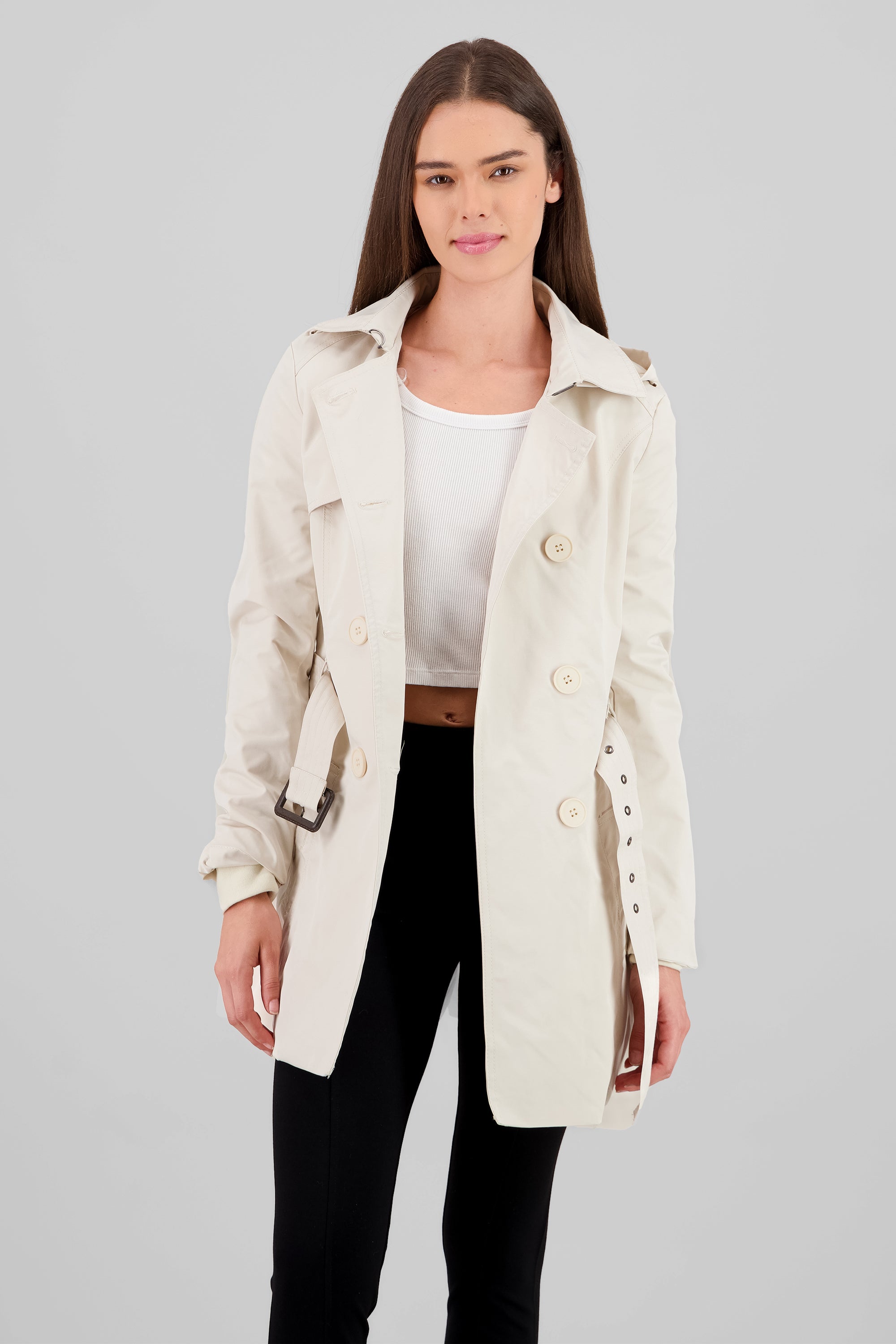 Solid Trench Coat With Button IVORY