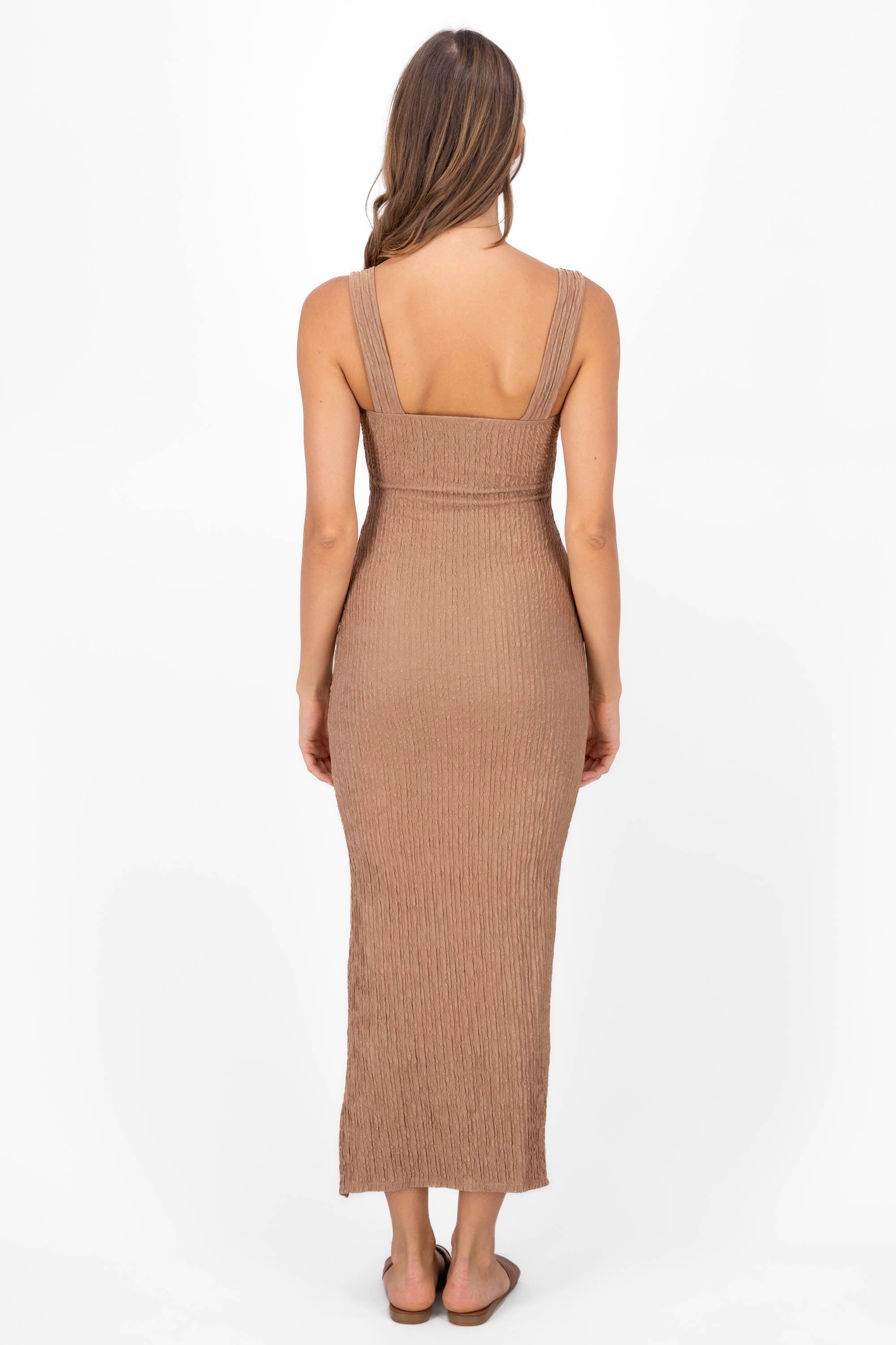 Textured Square Neck Maxi Dress KHAKI