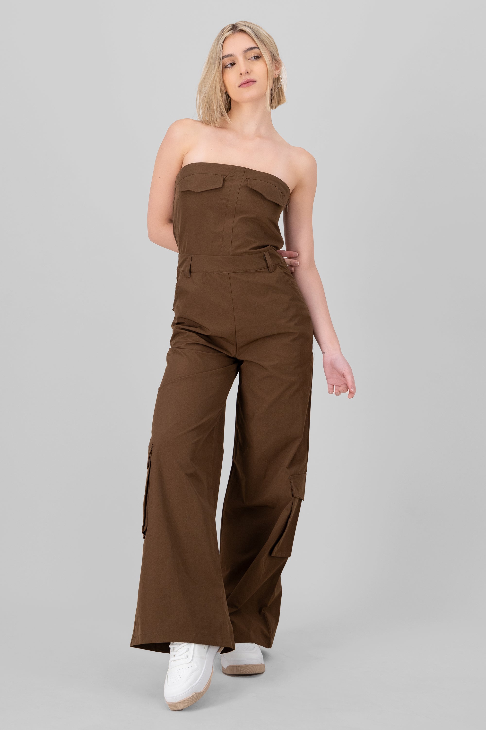 Wide Leg Cargo Jump Suit BROWN