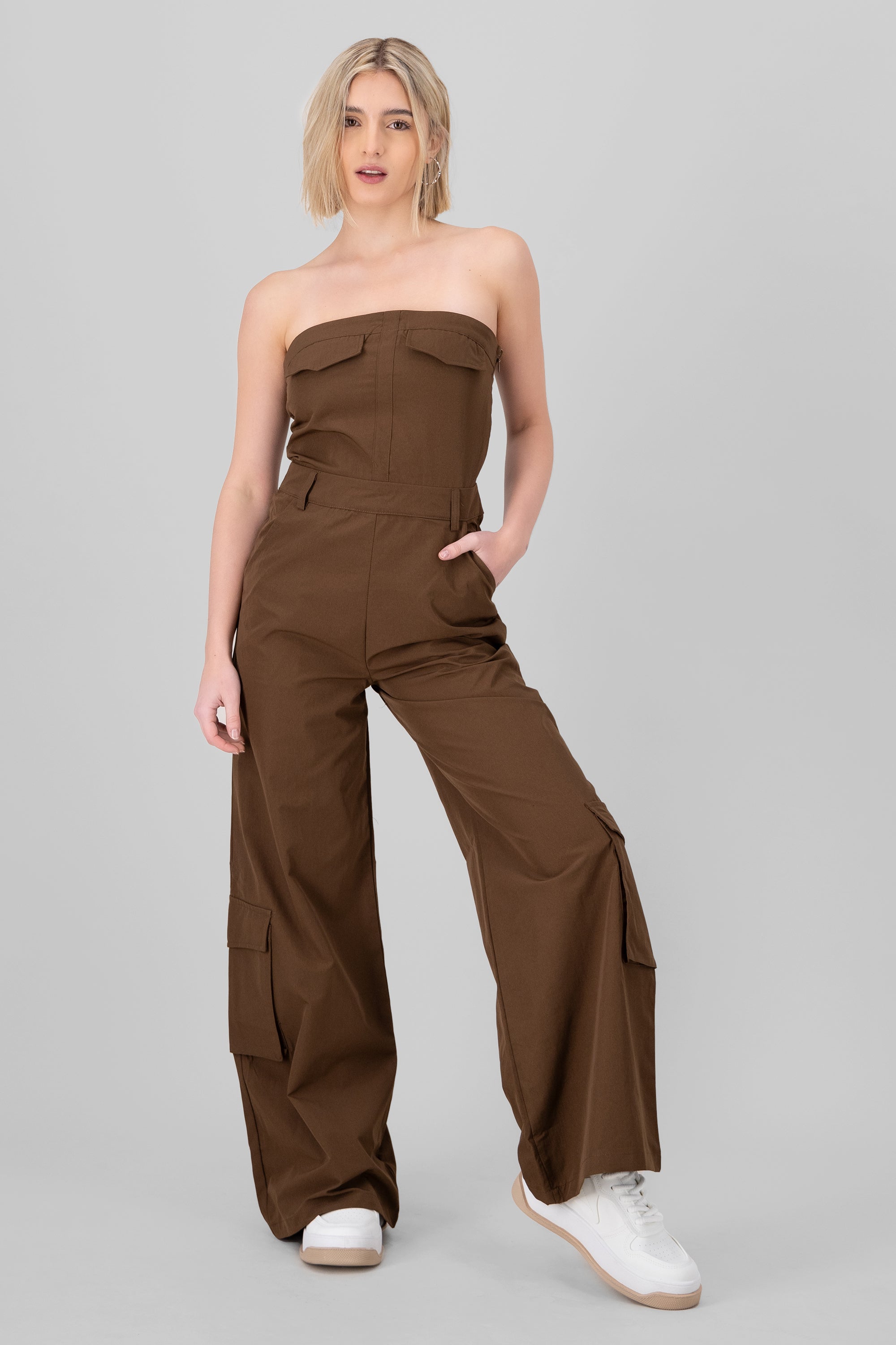 Wide Leg Cargo Jump Suit BROWN