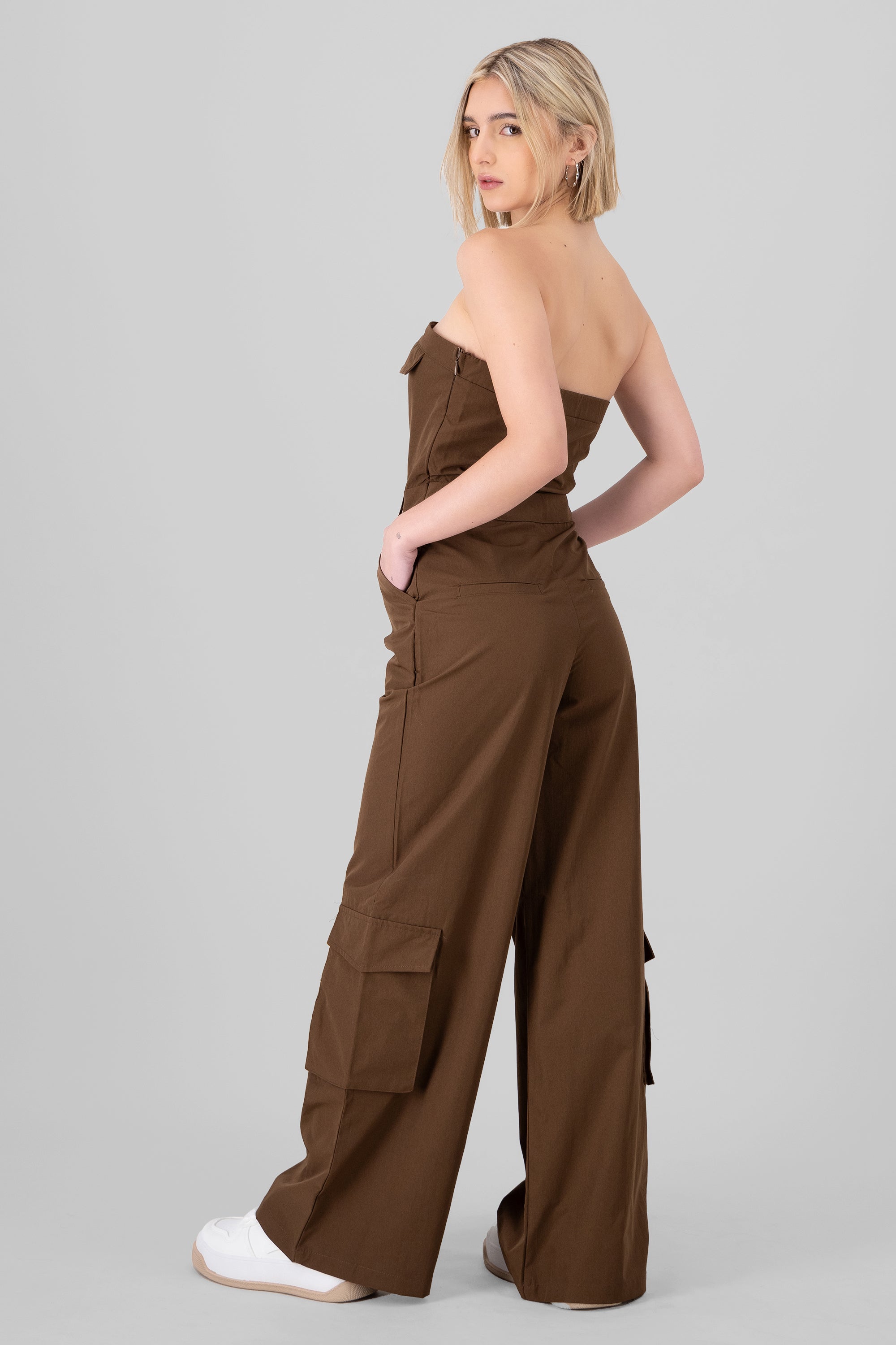 Wide Leg Cargo Jump Suit BROWN