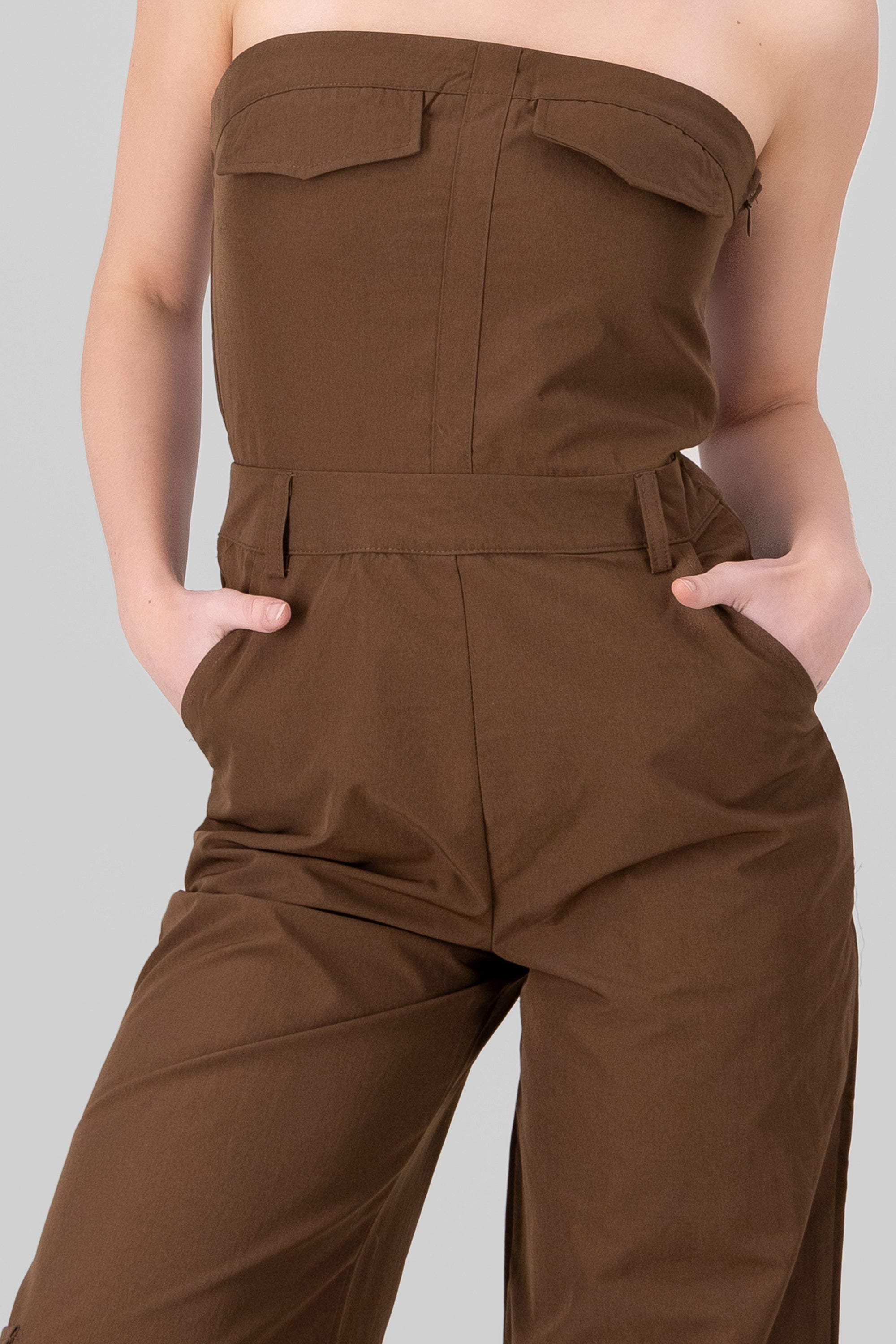 Wide Leg Cargo Jump Suit BROWN