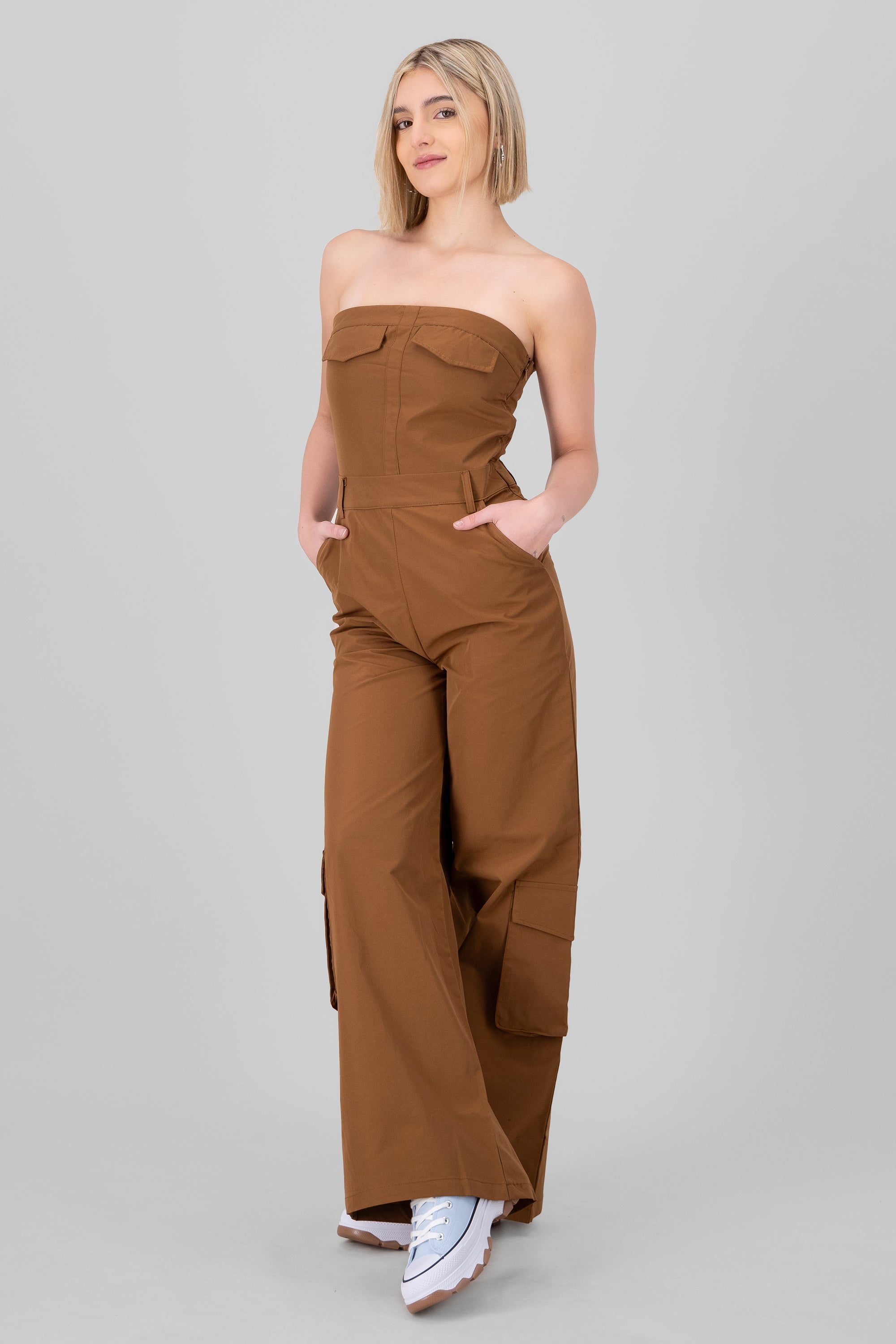 Wide Leg Cargo Jump Suit CAMEL