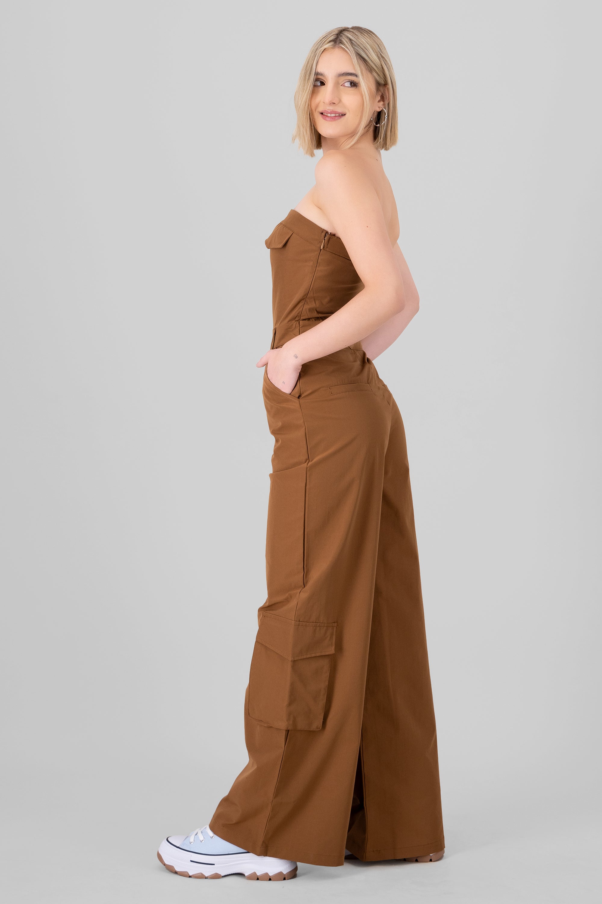 Wide Leg Cargo Jump Suit CAMEL