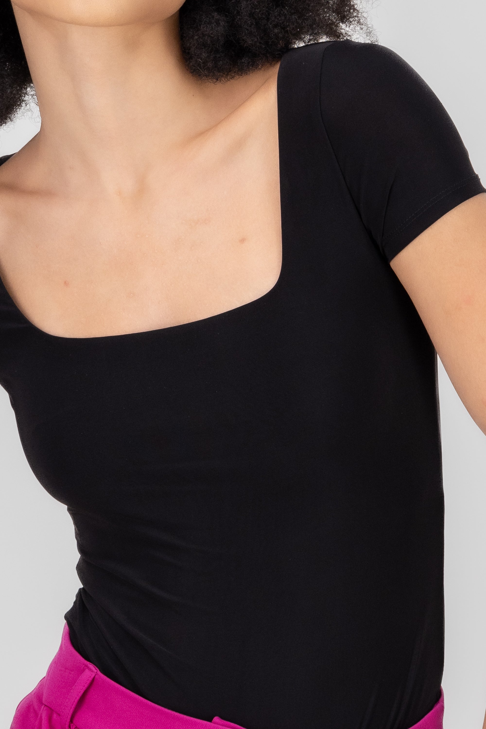 Square Neck Short Sleeve Bodysuit BLACK