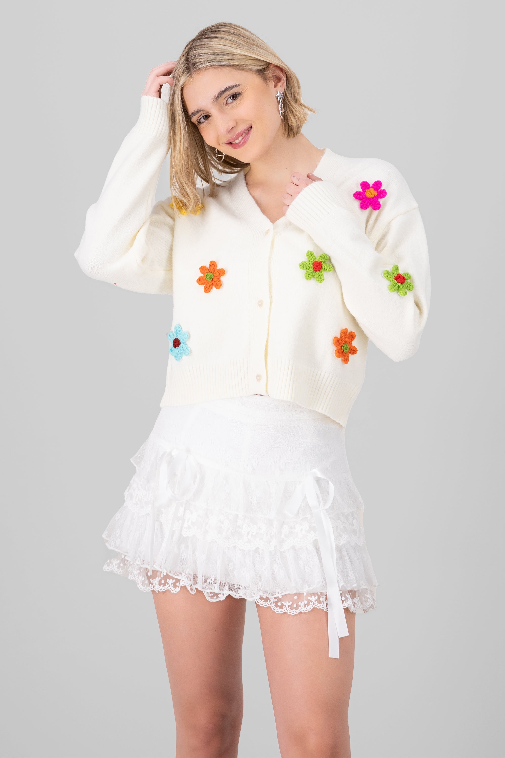 Floral knit cardigan WHITE COMBO