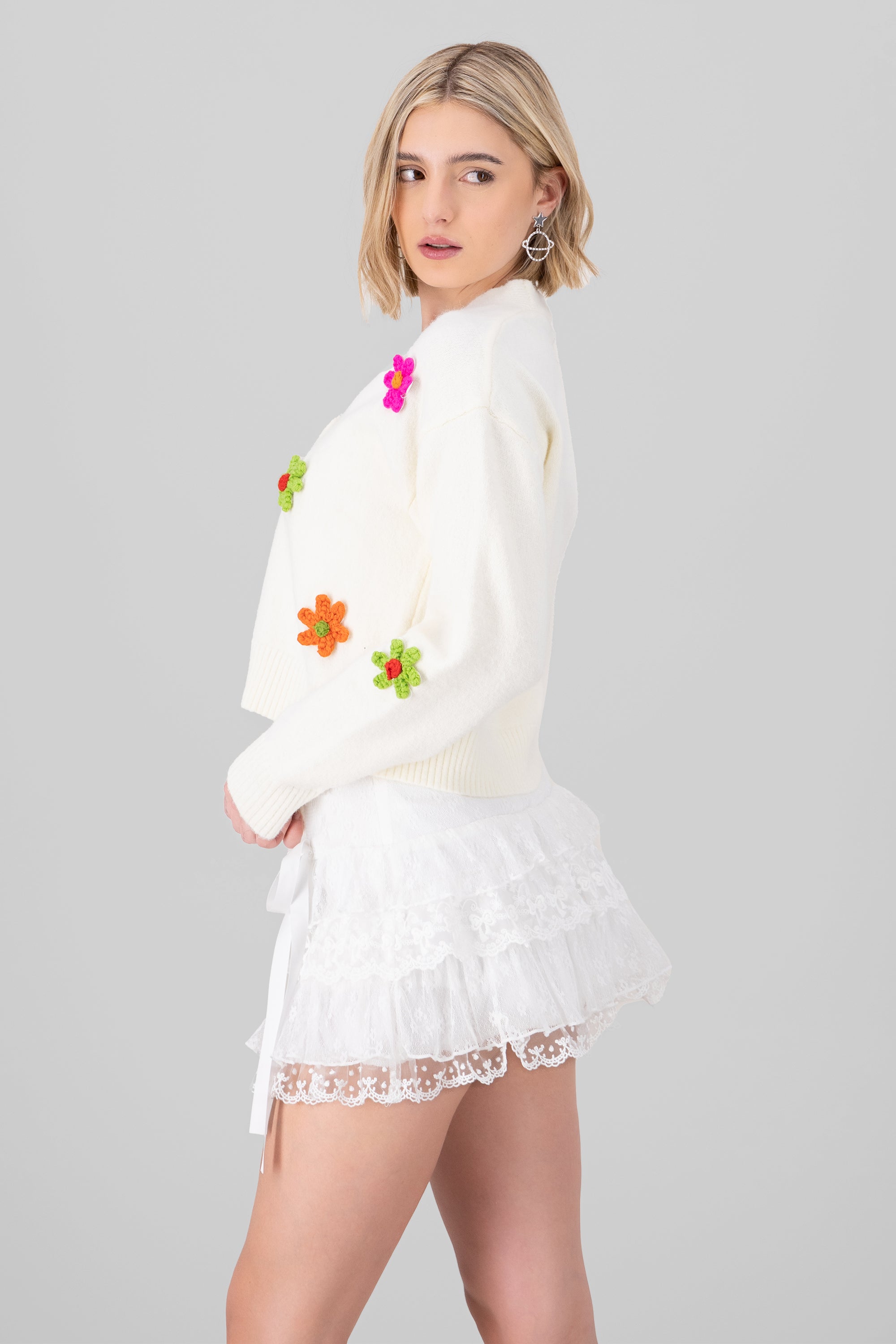 Floral knit cardigan WHITE COMBO