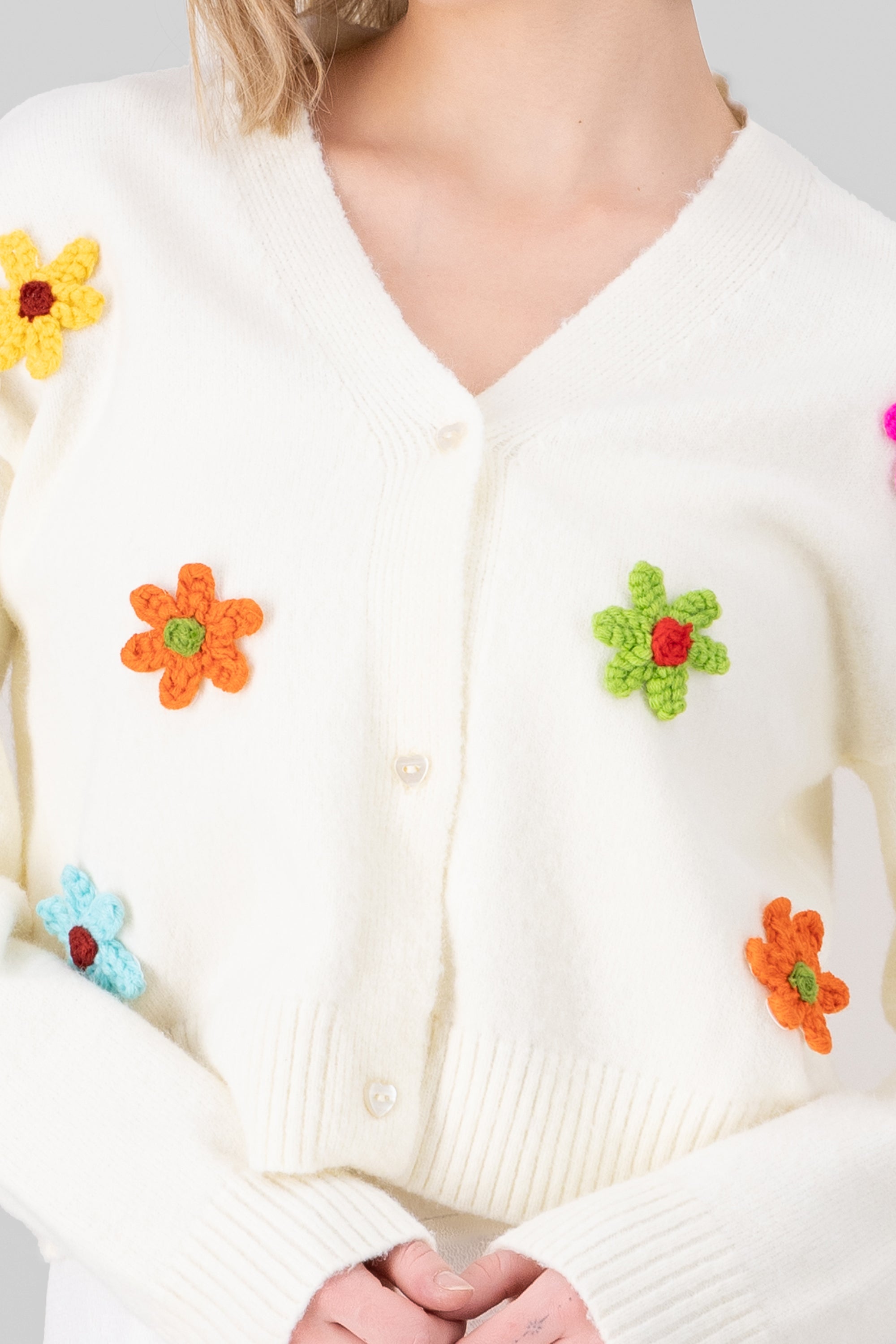 Floral knit cardigan WHITE COMBO