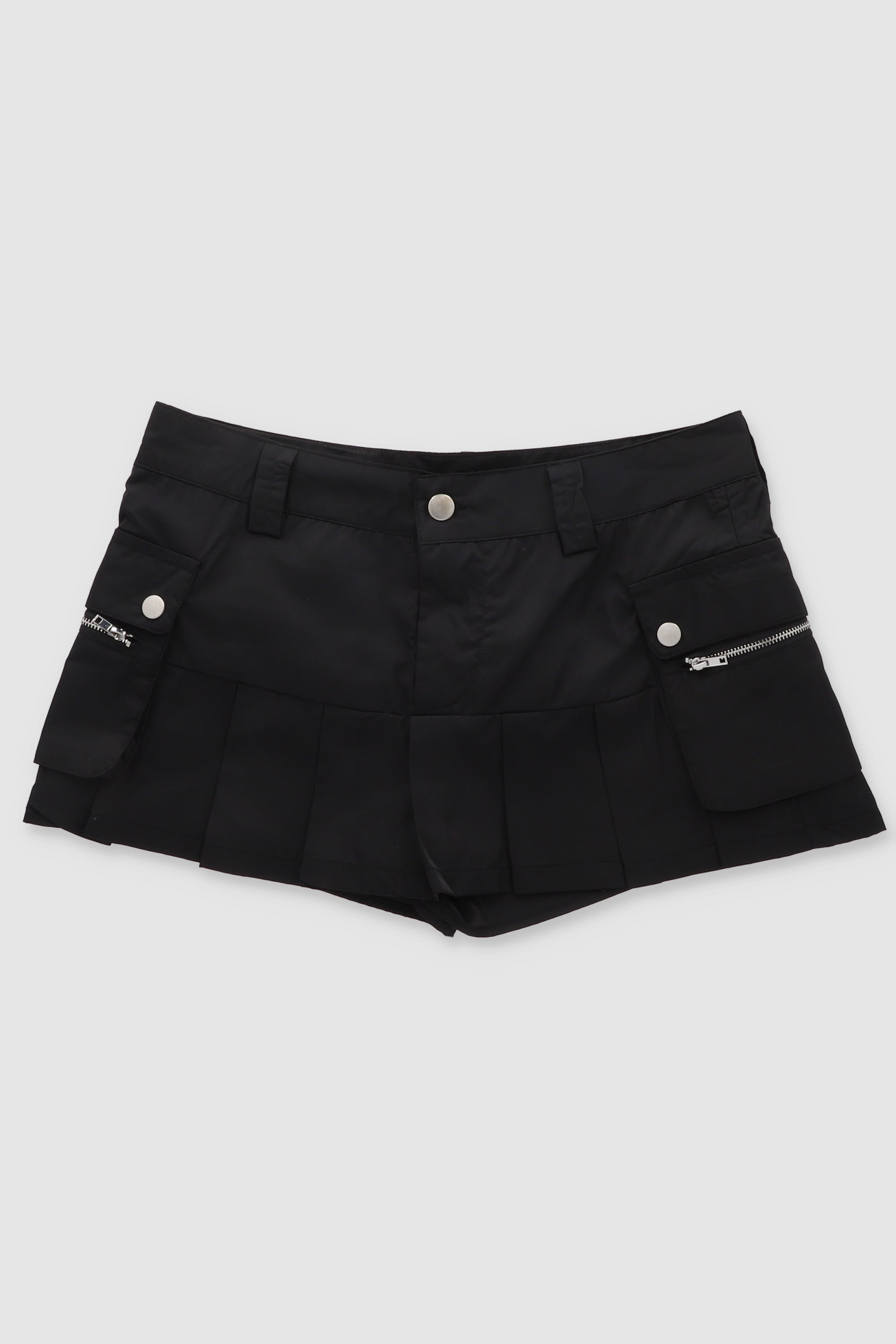 Cargo Pockets Pleated Skirt BLACK