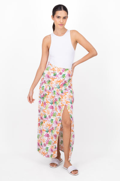 Tropical Print High Waisted Skirt WHITE COMBO