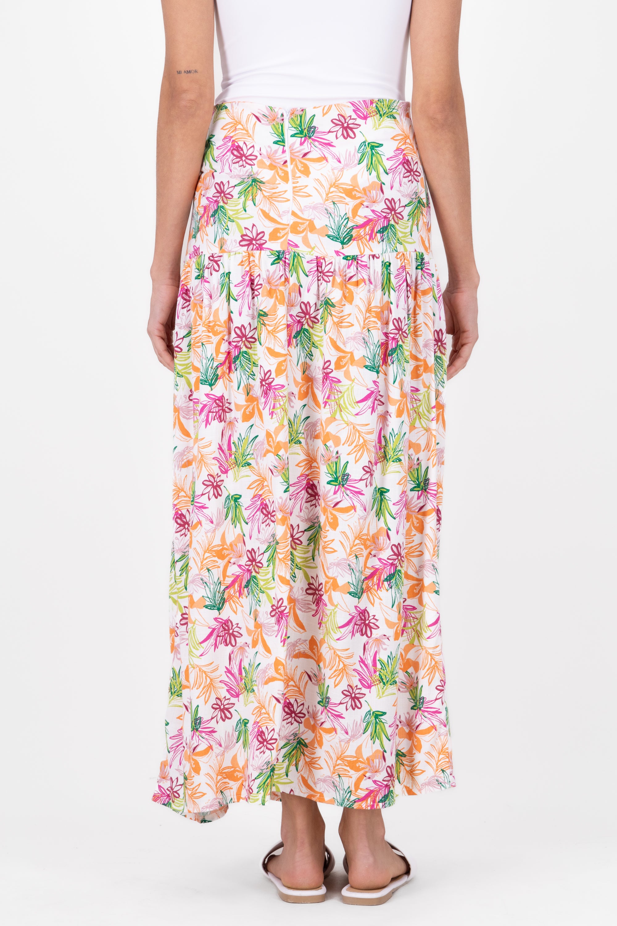 Tropical Print High Waisted Skirt WHITE COMBO