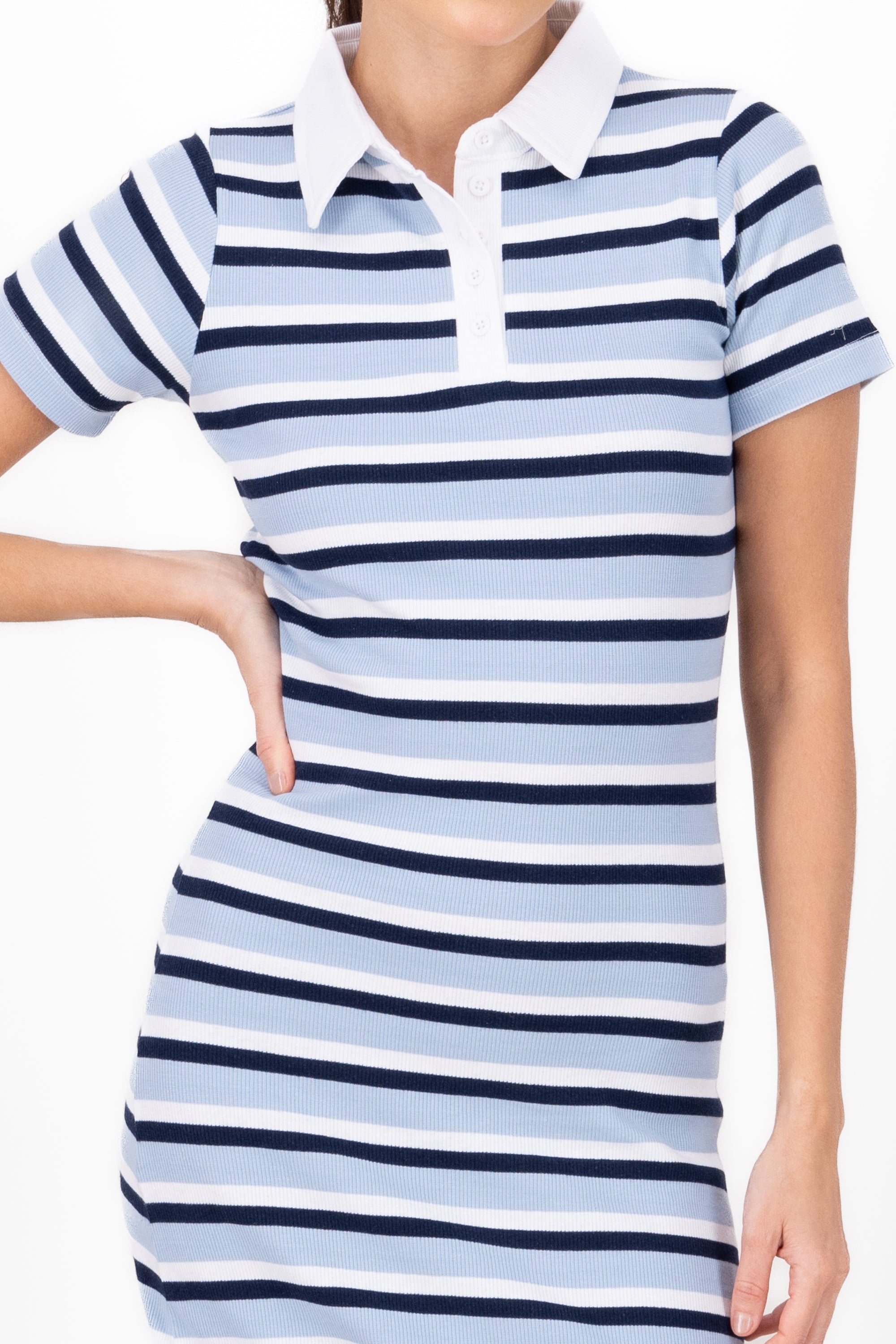 Stripped Dress With Polo Collar BLUE COMBO