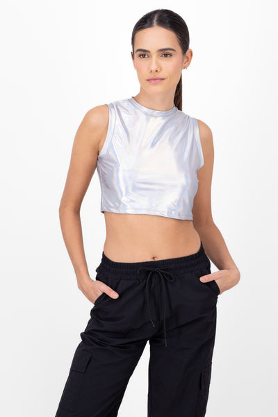 Metalic Effect Crop Top SILVER