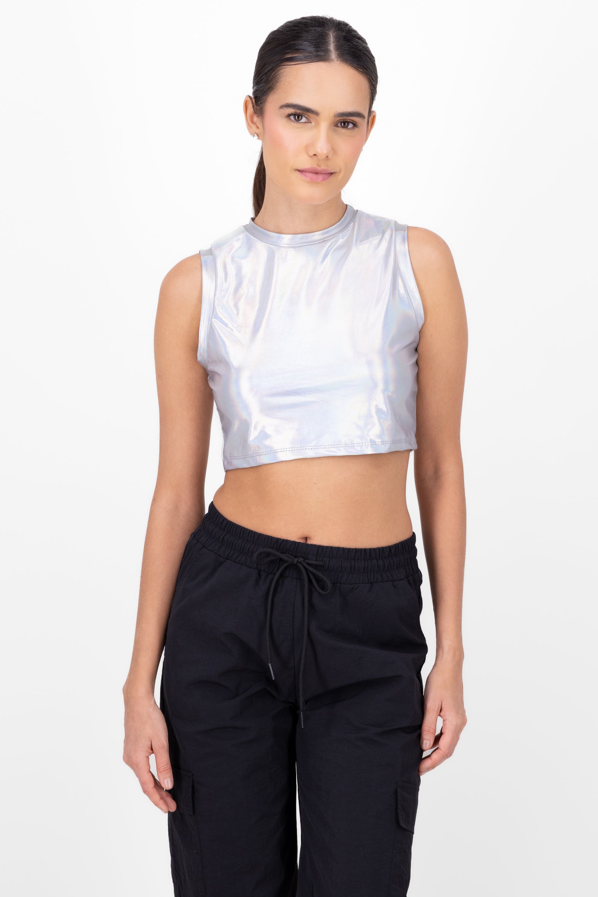 Metalic Effect Crop Top SILVER