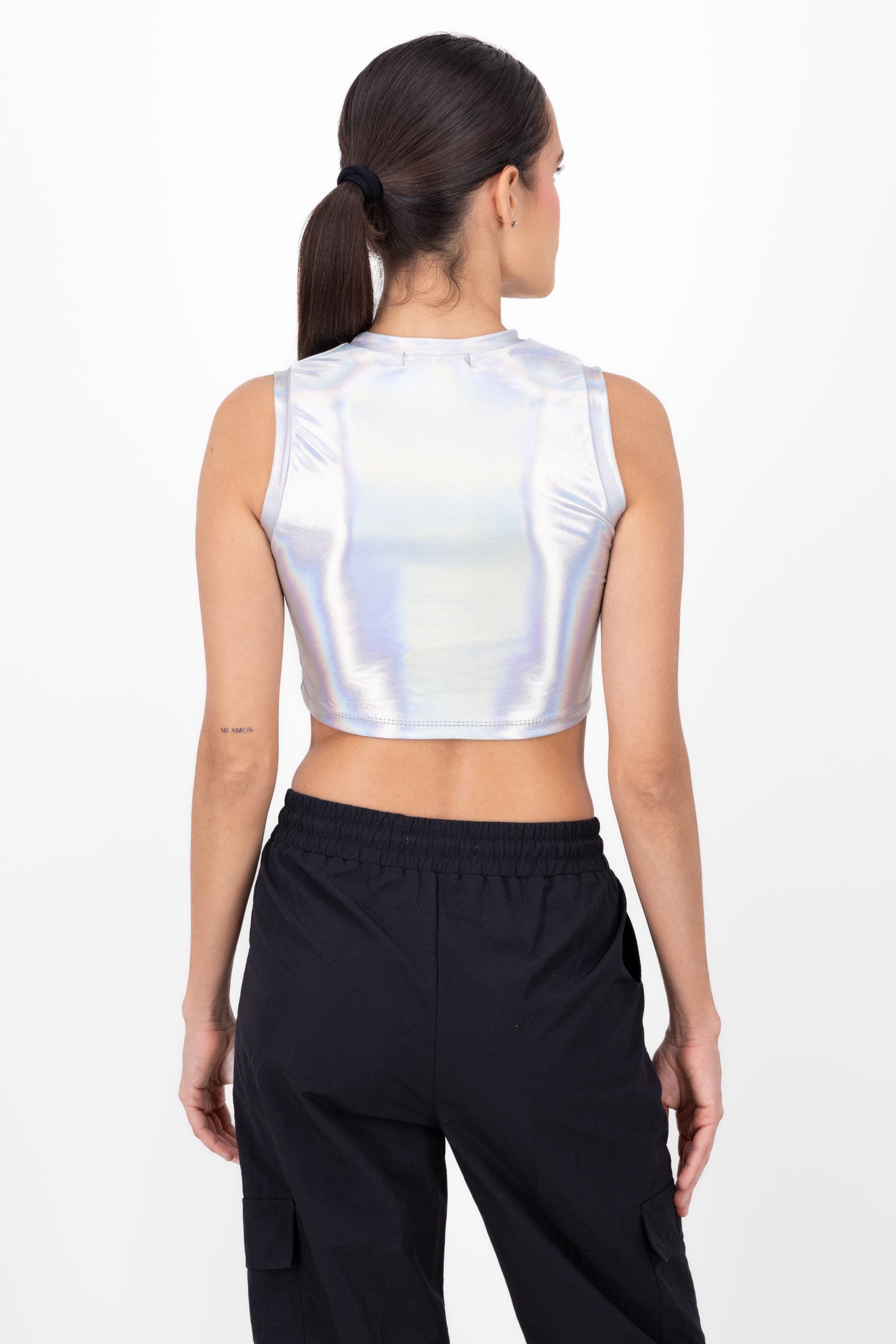 Metalic Effect Crop Top SILVER