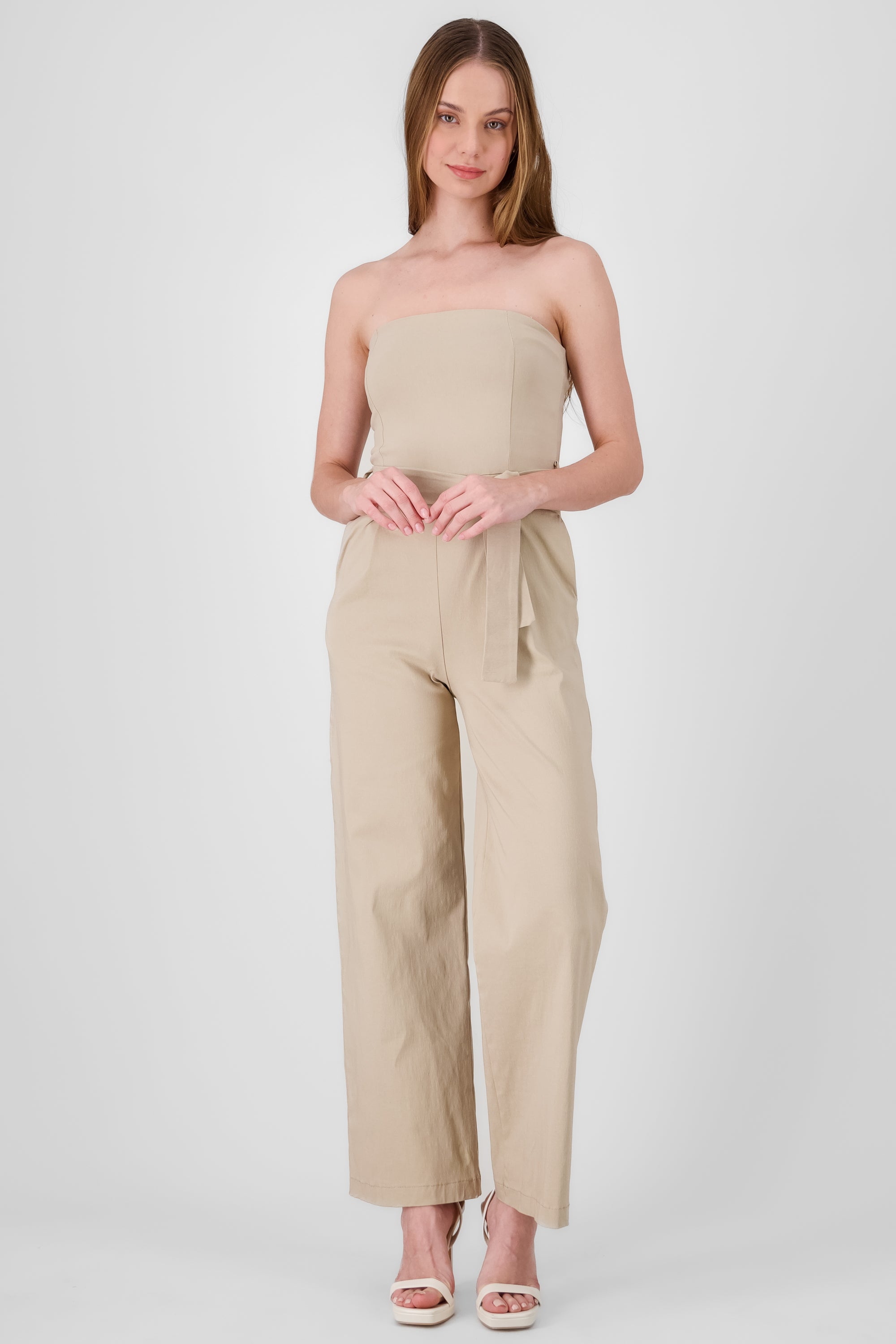 Solid Strapless Jumpsuit With Belt SAND