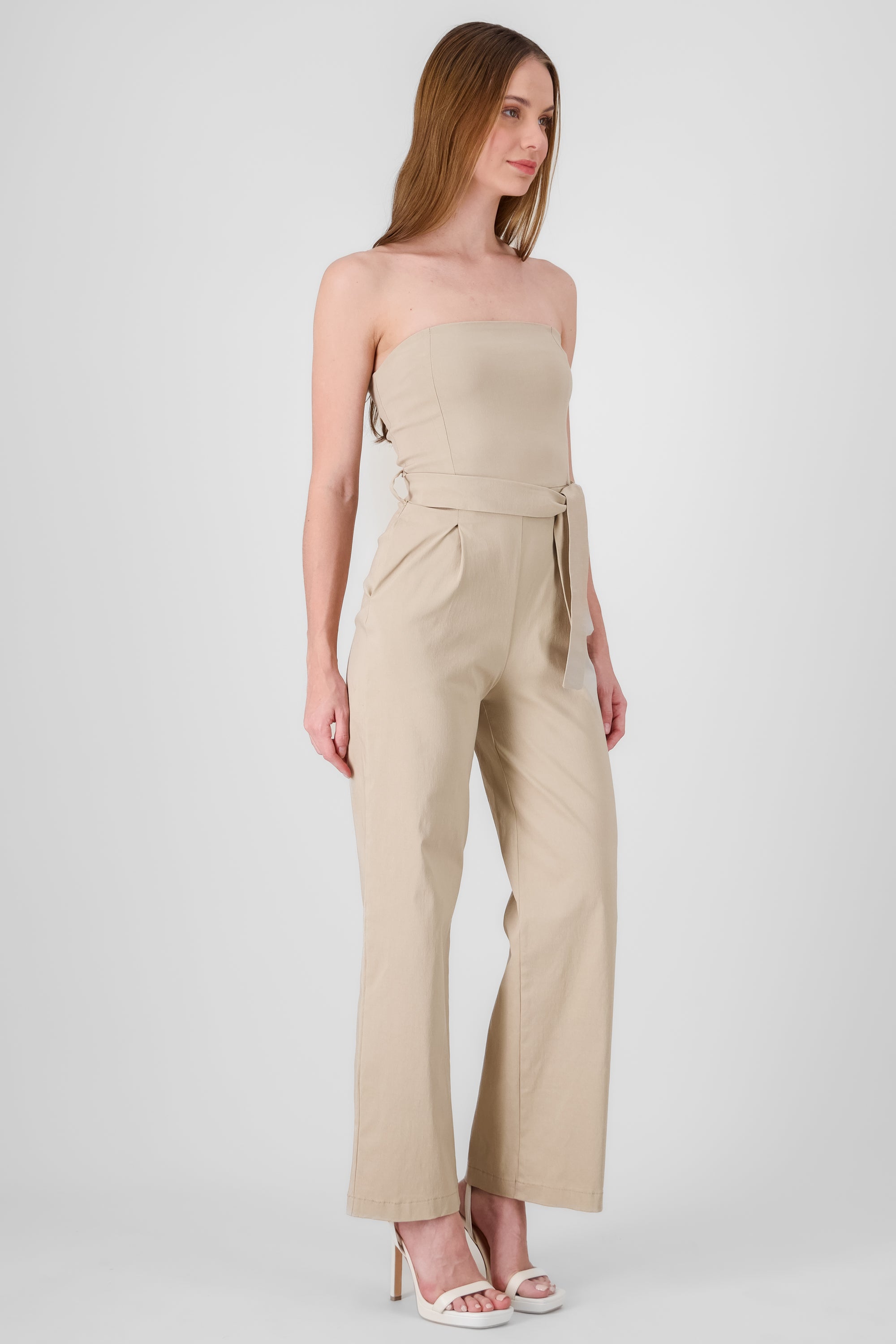 Solid Strapless Jumpsuit With Belt SAND