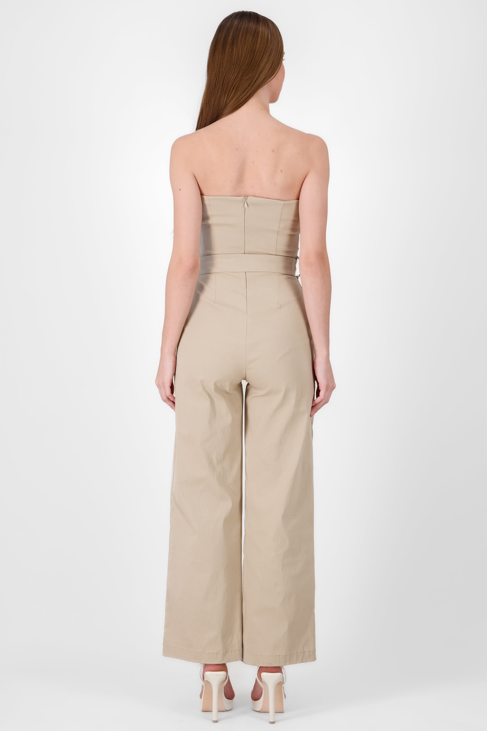 Solid Strapless Jumpsuit With Belt SAND